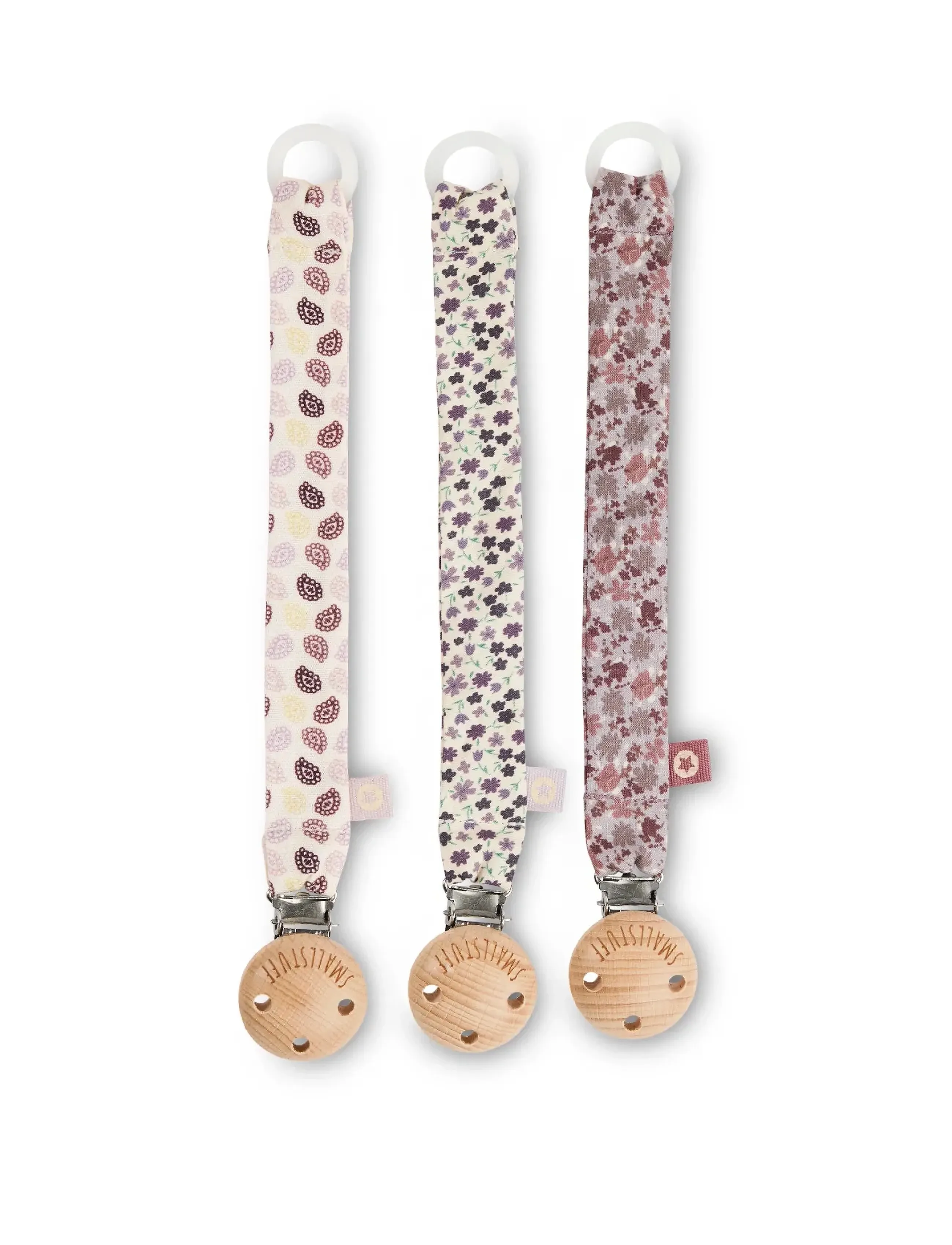 Smallstuff Dummystring, Fabric, Dark Rose Mini Flowers, One Size, Pacifiers & Accessories, Rosa - Pacifier Clips, Kinder