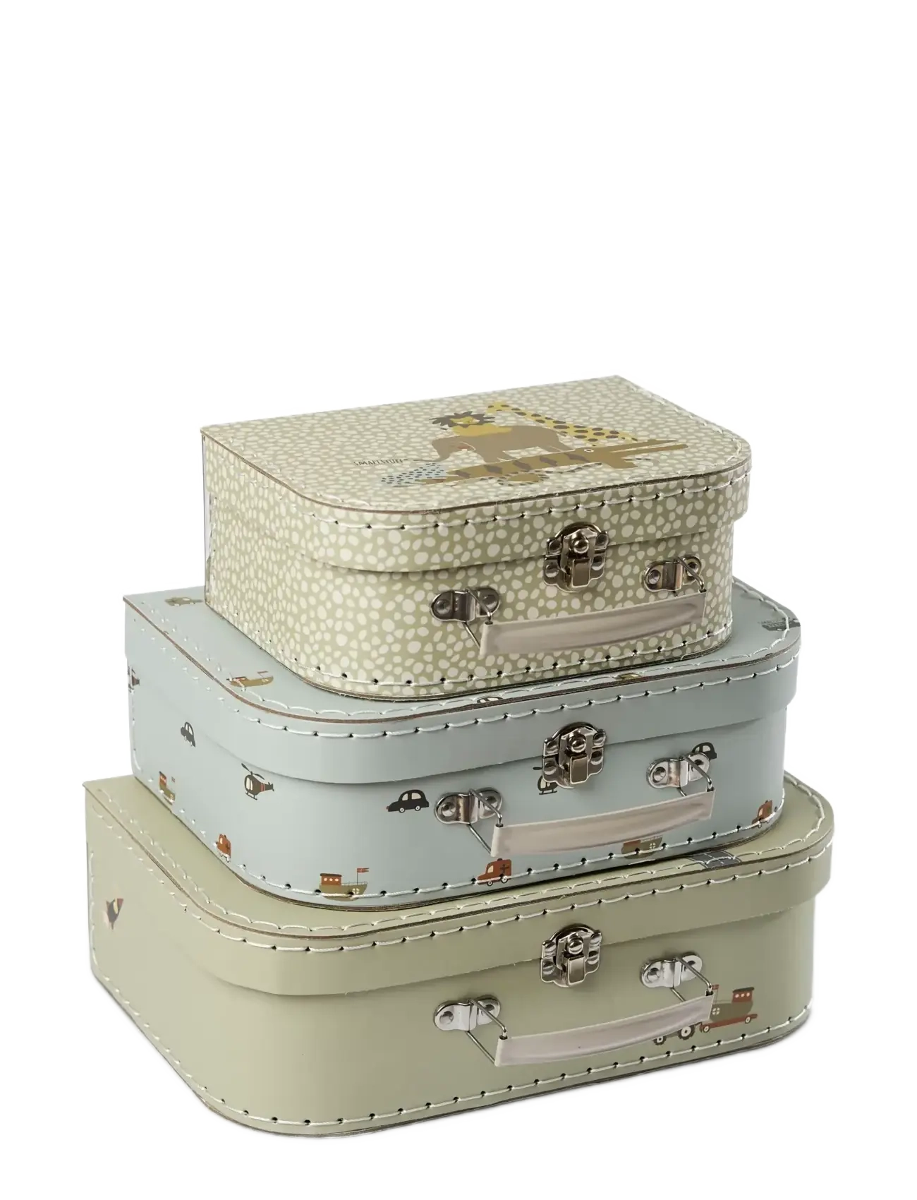 Smallstuff Suitcase Set L, M, S, Hearts, Birds And Flowers, 29.2X19X9.5AND 25.2X17.7X8.5AND 20X14.5X8 cm, Baby Pram & Travel, Grün - Travel Accessorie