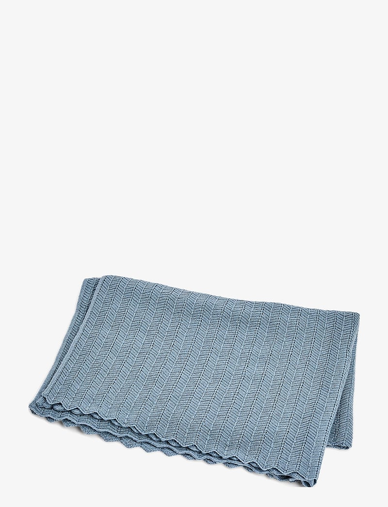 Smallstuff - Baby blanket, fishbone, merino wool, soft blue - kocyki dla niemowląt - blue - 1