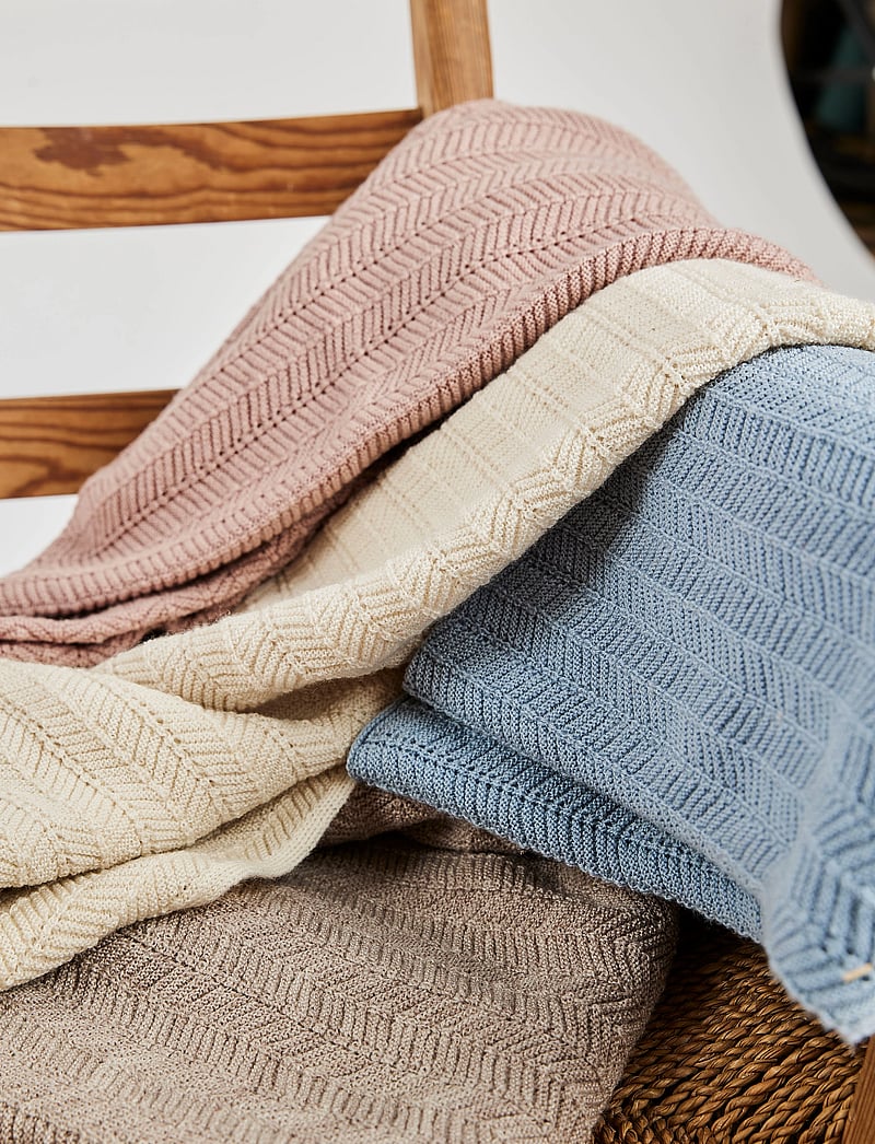 Smallstuff - Baby blanket, fishbone, merino wool, soft blue - kocyki dla niemowląt - blue - 2