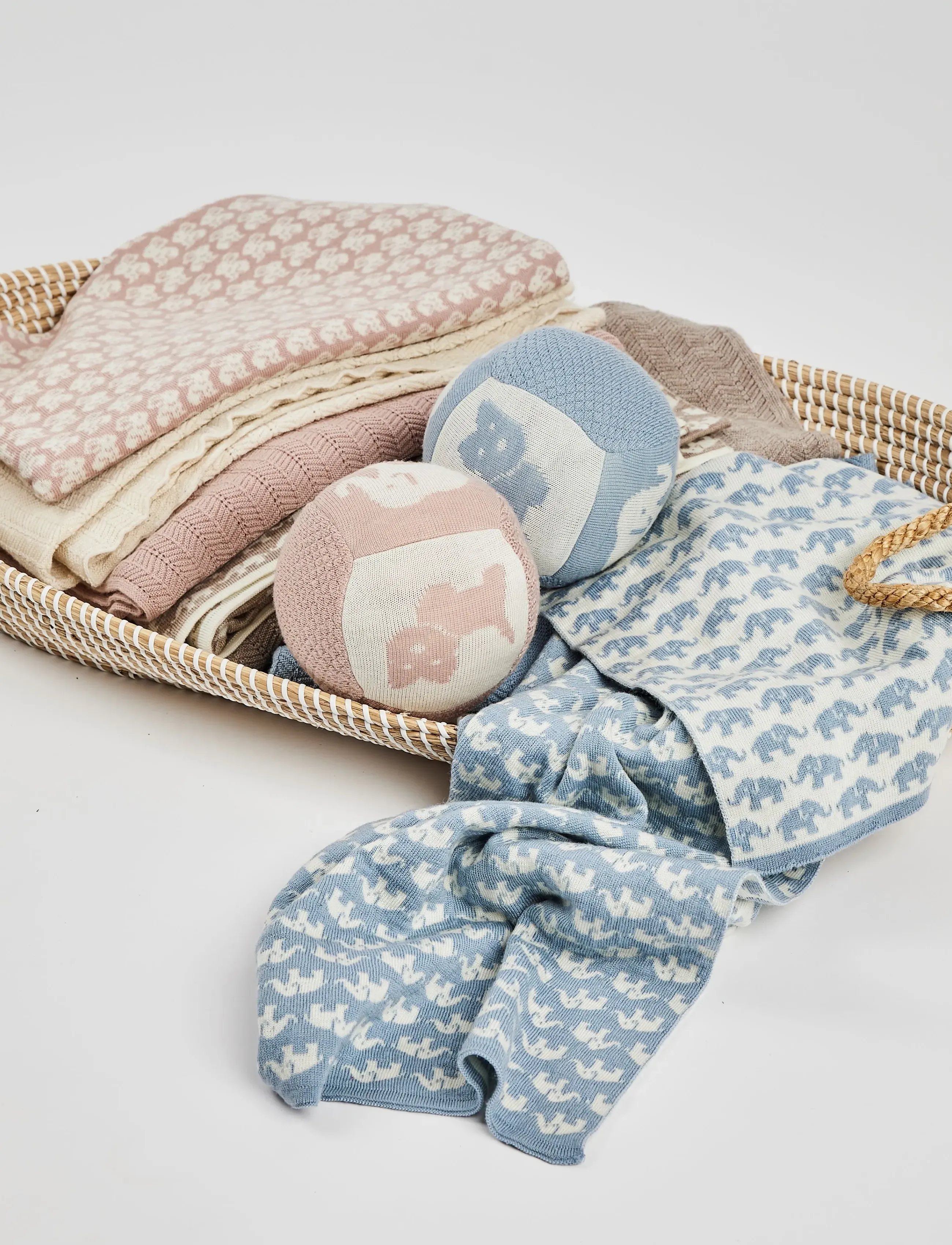 Smallstuff Baby Blanket Ao Elephants, Merino Wool, Blue, One Size, Blue, Babysøvn > Babytæpper, Børn