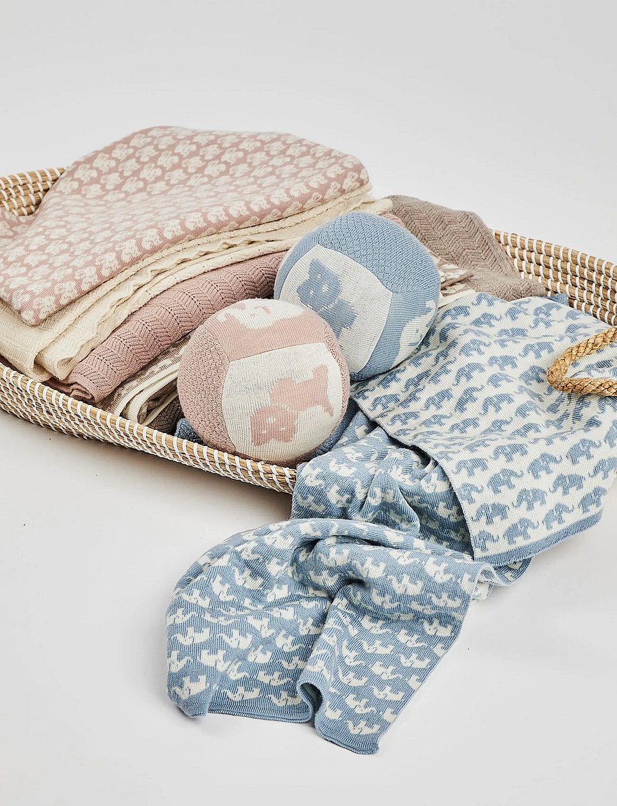 Smallstuff - Baby blanket AO elephants, merino wool, blue - babydecken - blue - 0