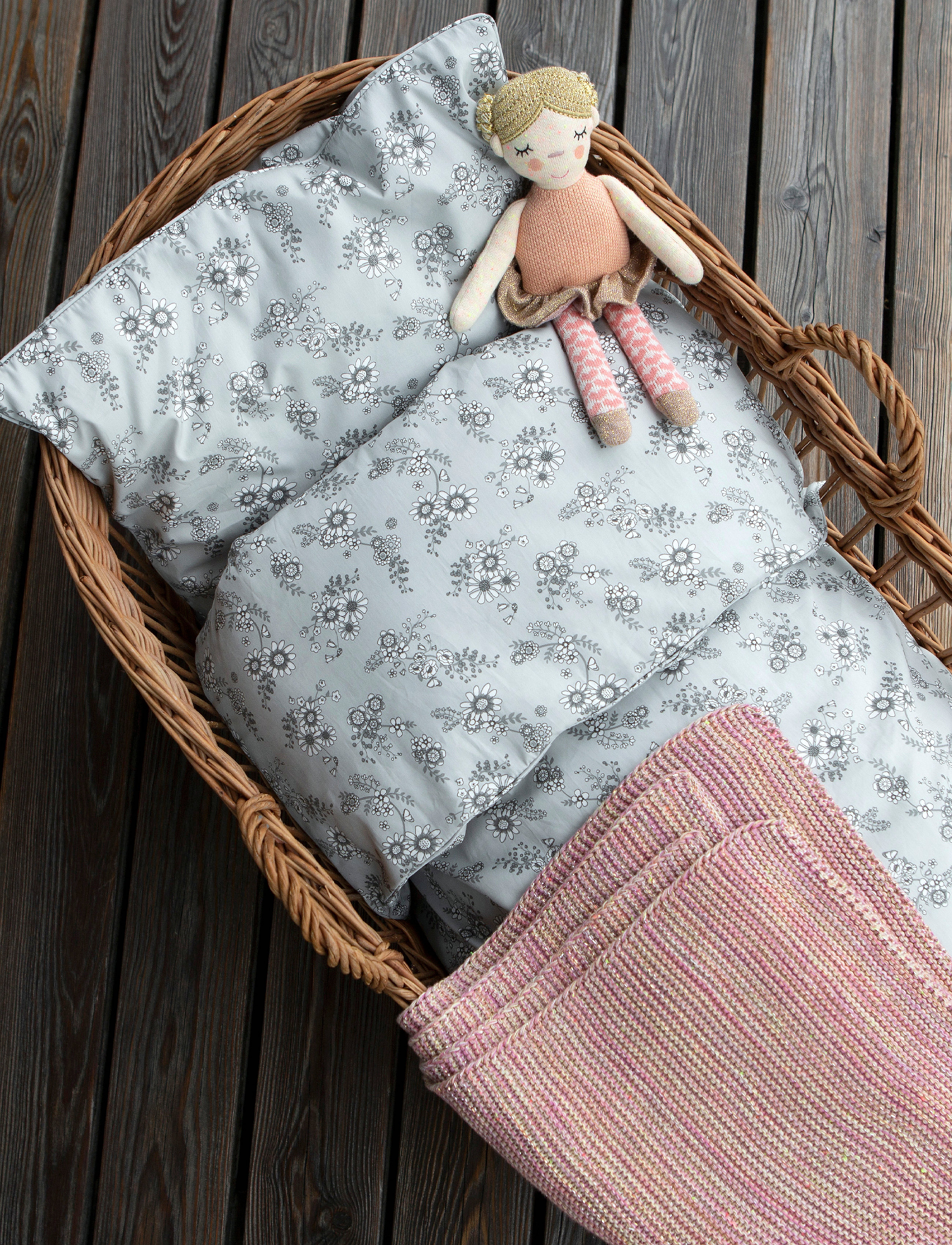 Smallstuff Bedding Grey Flower Garden, Baby, 23X 18X 1.5 cm, Sleep Time, Mehrfarbig/gemustert - Bed Sets, Kinder