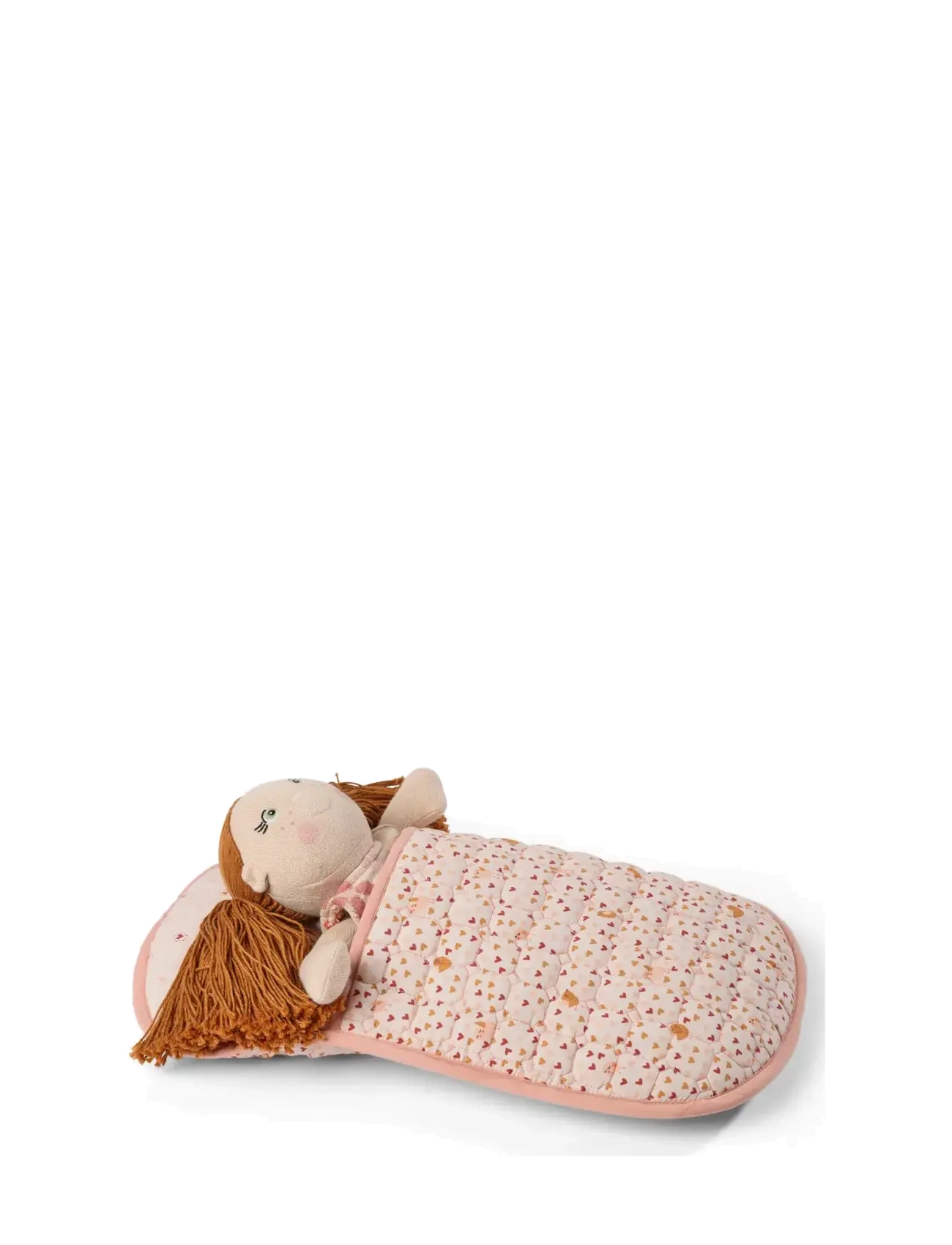 Smallstuff - Sleeping bag for doll, with pillow, birds and hearts - dukketilbehør - soft rose mix - 2