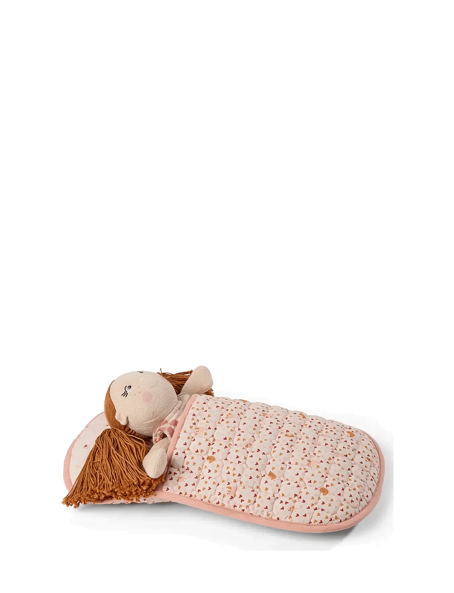 Smallstuff - Sleeping bag for doll, with pillow, birds and hearts - puppen-zubehör - soft rose mix - 2