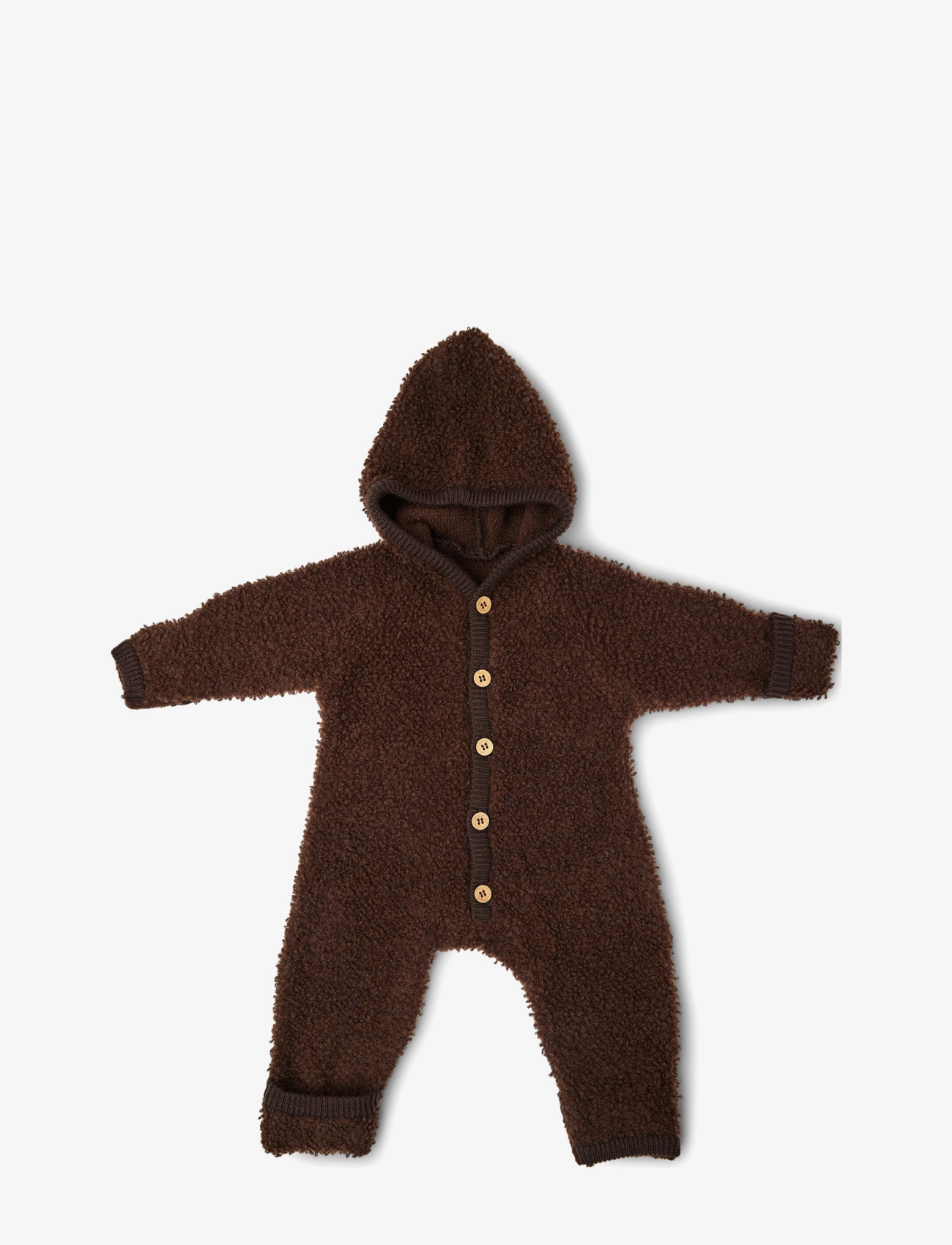 Smallstuff Jumpsuit bouclé merino wool w. buttons and hoodie - Fleecedragter - BROWN / brown