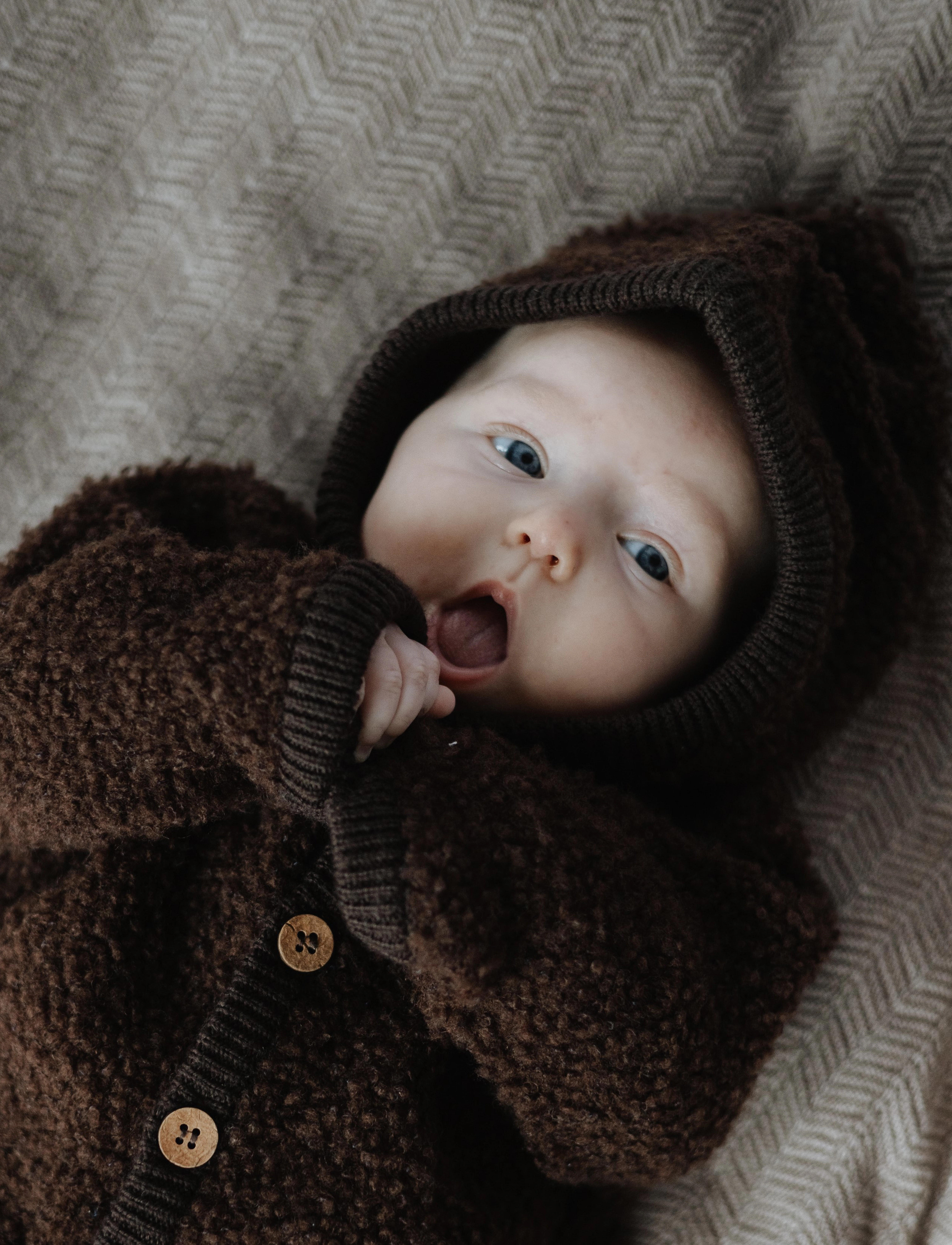 Smallstuff Jumpsuit Bouclé Merino Wool W. Buttons And Hoodie, 92-98, Braun - Strampelanzüge, Kinder