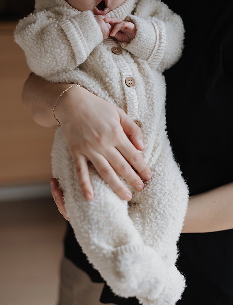 Smallstuff - Jumpsuit bouclé merino wool w. buttons and hoodie - fleece overalls - off. white - 0