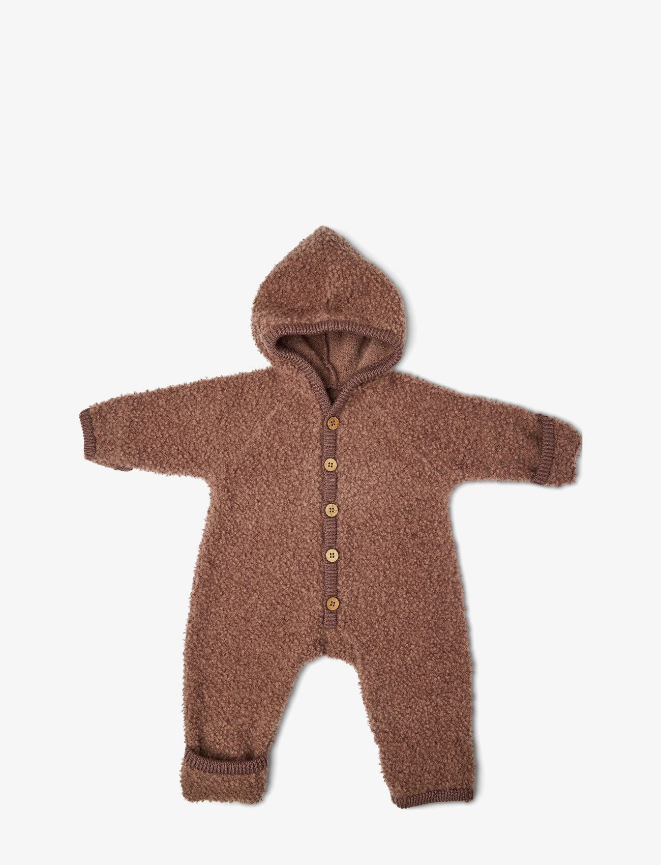Smallstuff Jumpsuit bouclé merino wool w. buttons and hoodie - Overalls - ROSE BROWN / brown