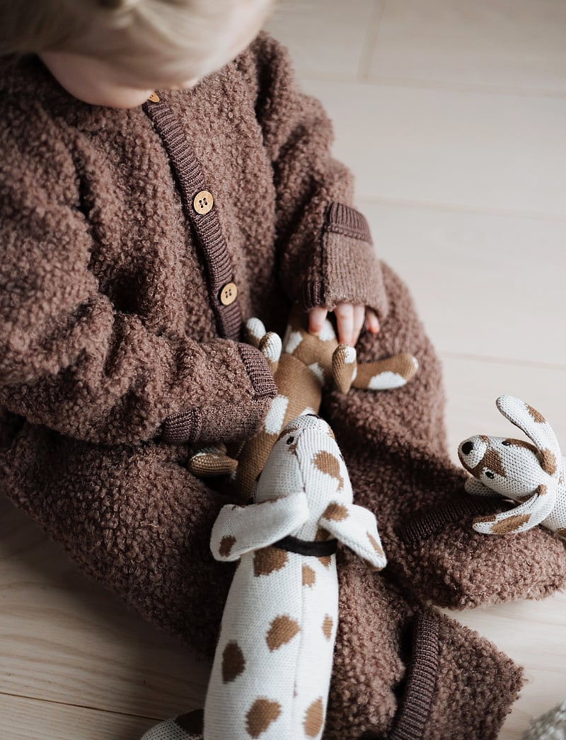 Smallstuff - Jumpsuit bouclé merino wool w. buttons and hoodie - fleece overalls - rose brown - 0