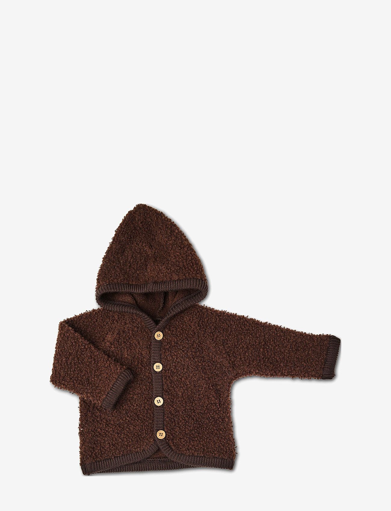 Smallstuff - Cardigan bouclé merino wool w. buttons and hoodie - fliisjakid - brown - 1