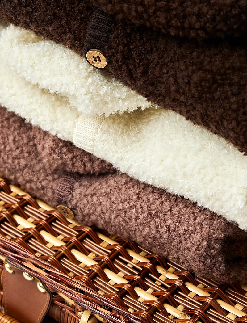 Smallstuff - Cardigan bouclé merino wool w. buttons and hoodie - fliisjakid - brown - 2