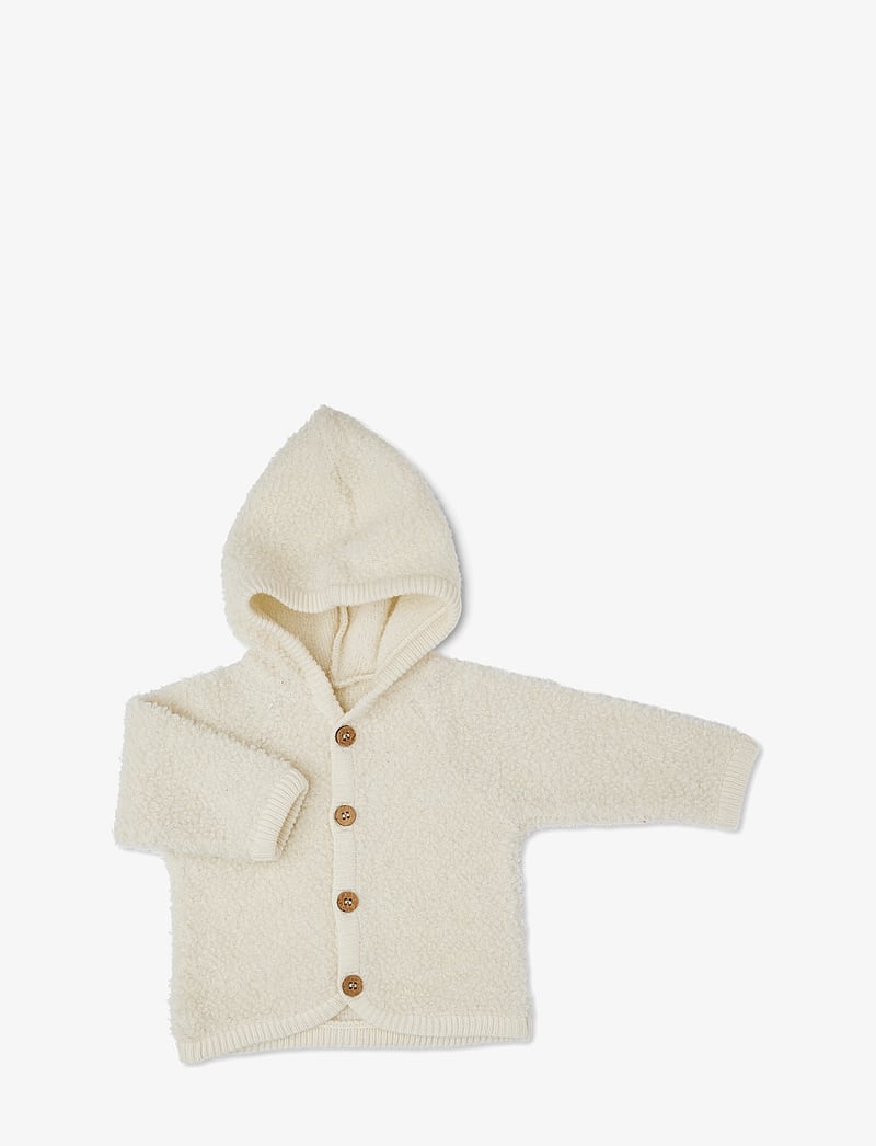 Smallstuff - Cardigan bouclé merino wool w. buttons and hoodie - fliisjakid - off. white - 1