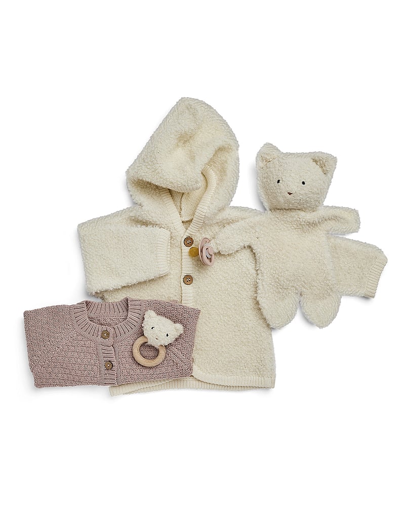 Smallstuff - Cardigan bouclé merino wool w. buttons and hoodie - fliisjakid - off. white - 0