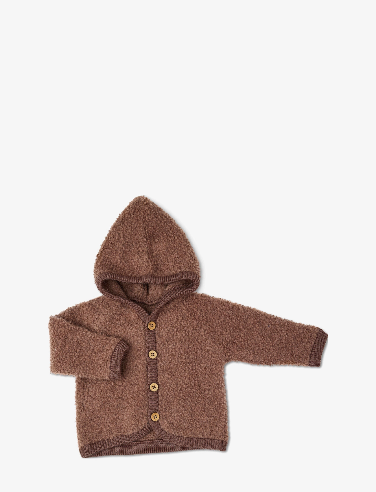 Smallstuff Cardigan bouclé merino wool w. buttons and hoodie - Fleecejacke - ROSE BROWN / brown