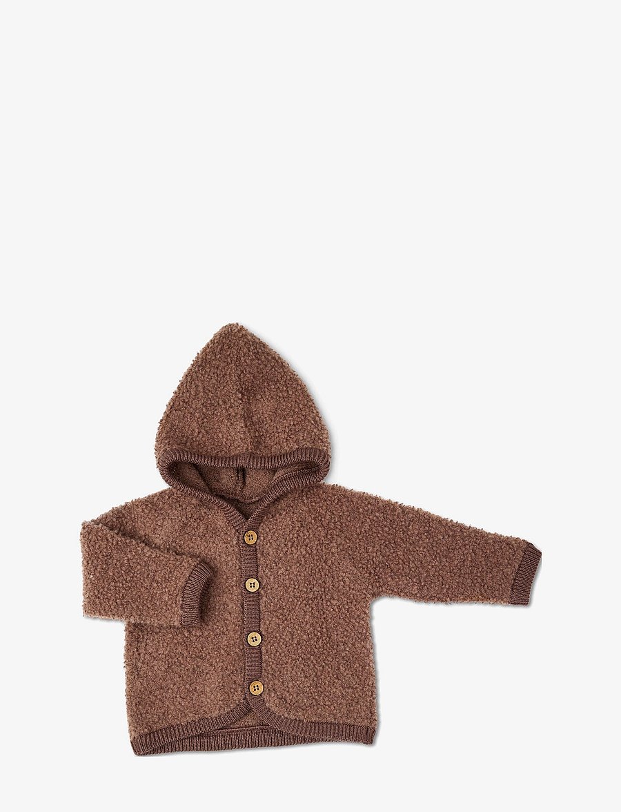Smallstuff - Cardigan bouclé merino wool w. buttons and hoodie - fleecejacken - rose brown - 1