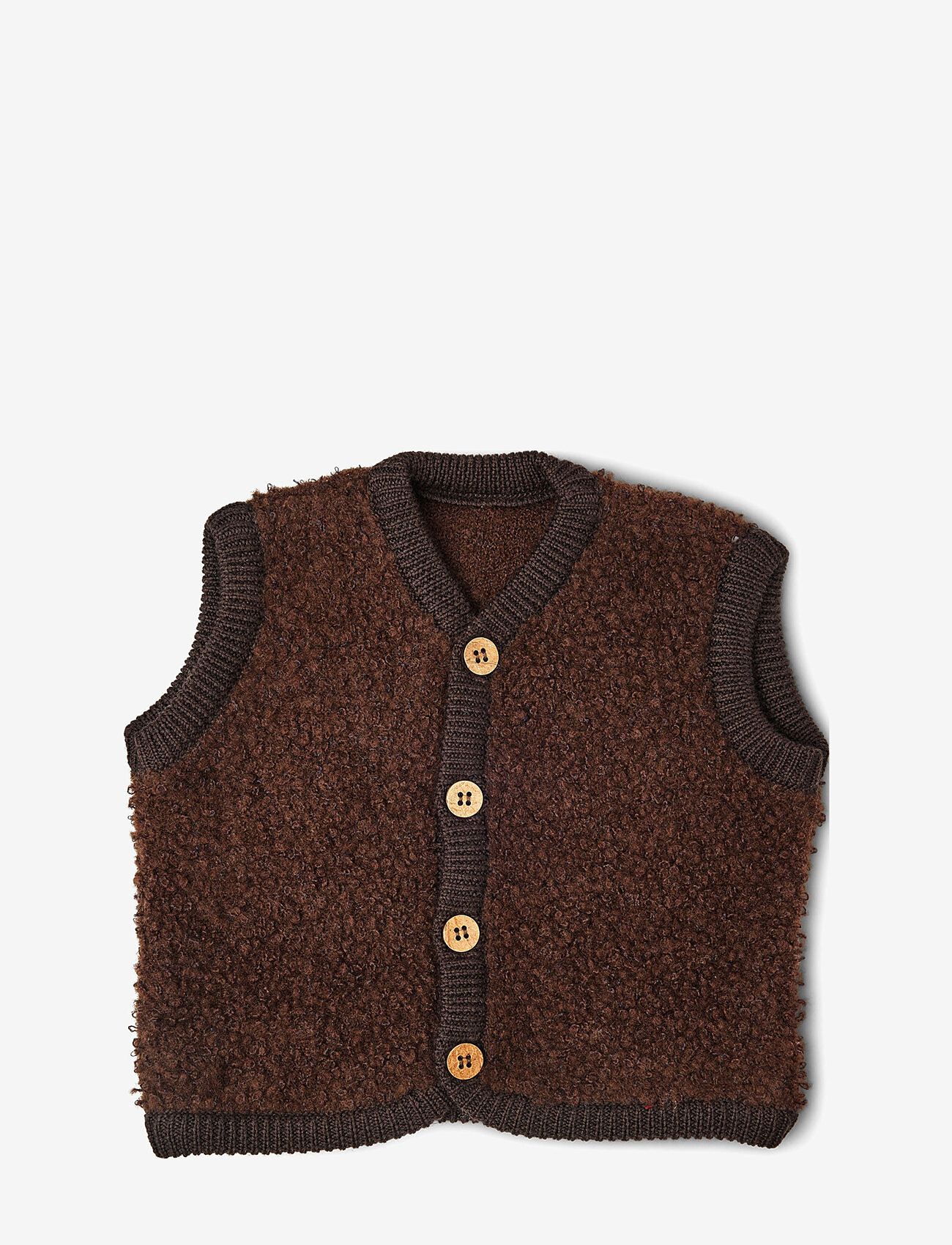 Smallstuff - Vest bouclé merino wool w. buttons - liivit - brown - 1