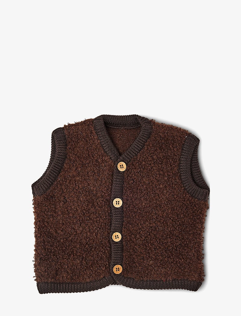 Smallstuff - Vest bouclé merino wool w. buttons - veste - brown - 1