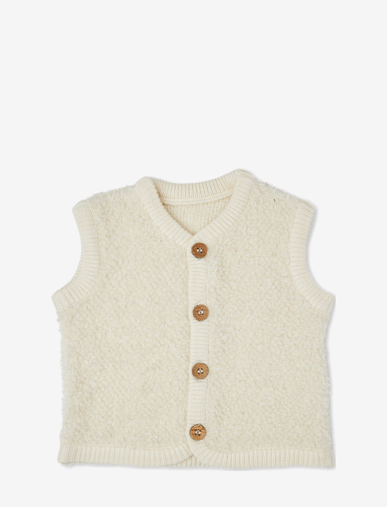 Smallstuff - Vest bouclé merino wool w. buttons - vests - off. white - 0