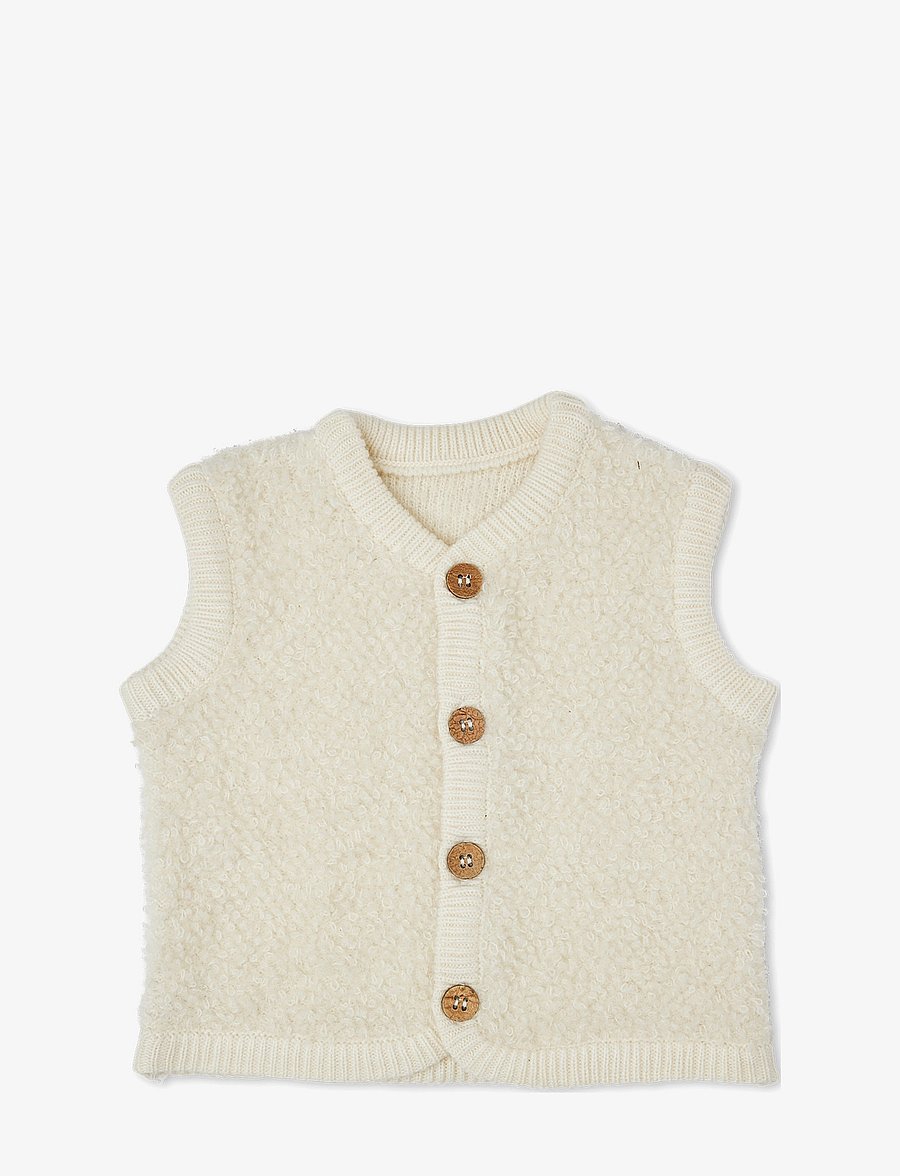 Smallstuff - Vest bouclé merino wool w. buttons - vestid - off. white - 0