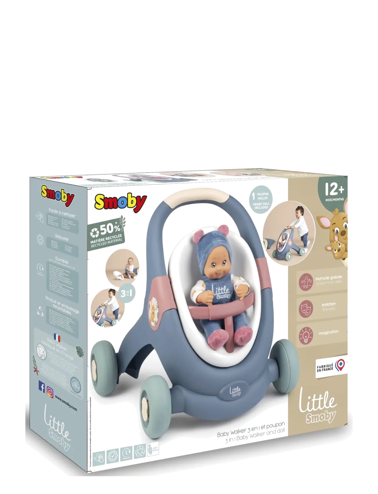 Smoby - Little Smoby 3-i-1 Lära-Gå-Vagn - multicolor - 2
