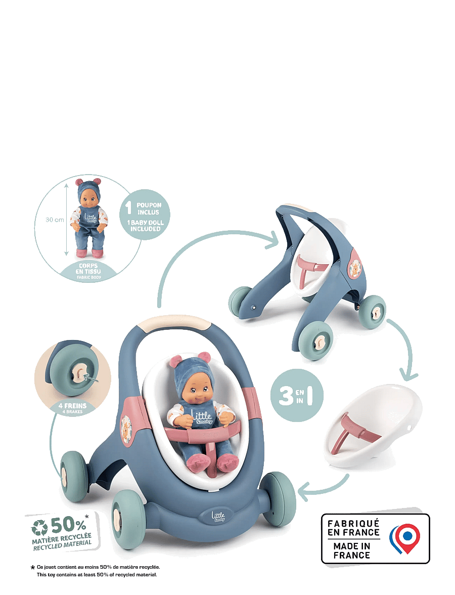 Smoby - Little Smoby 3-i-1 Lära-Gå-Vagn - multicolor - 3