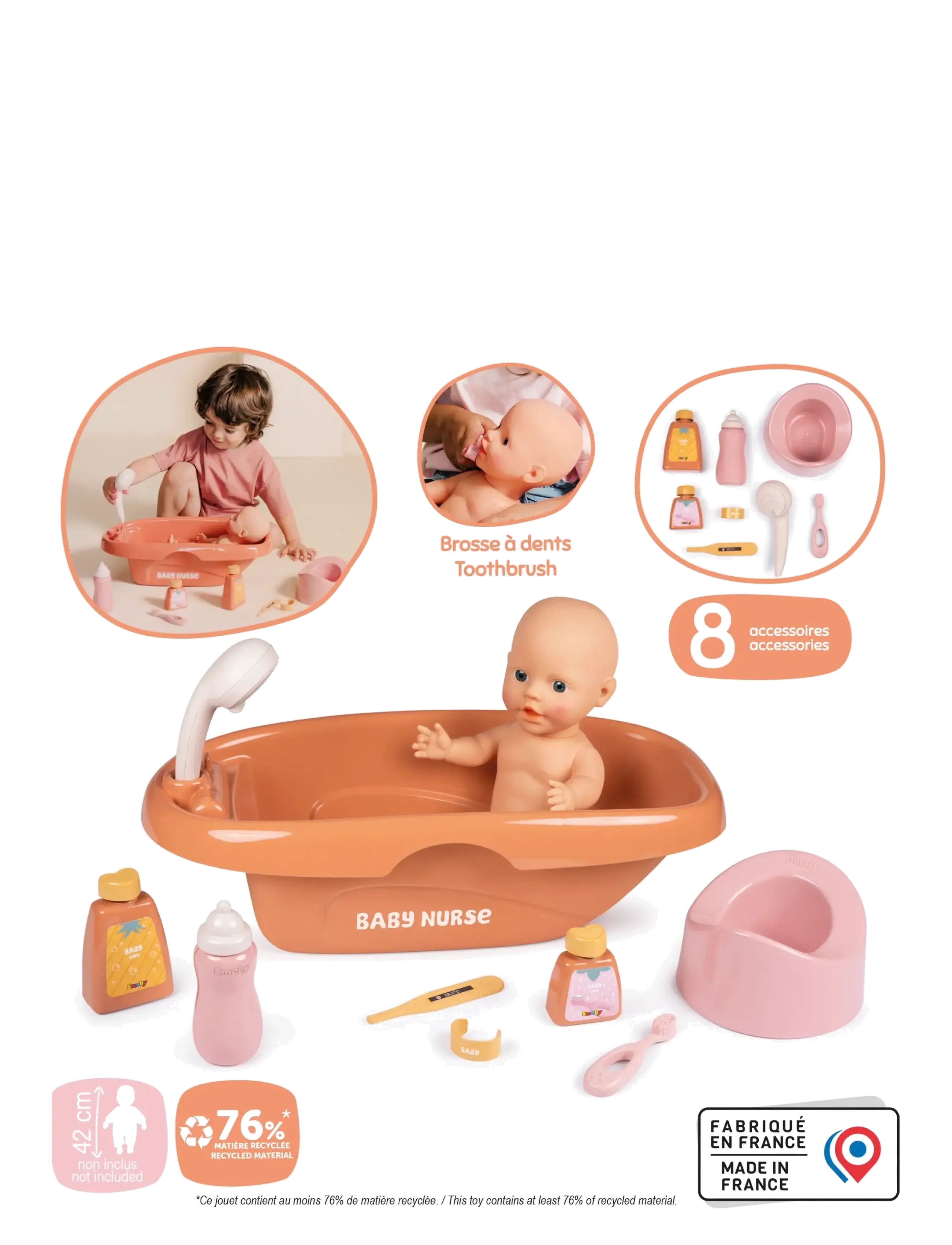 Smoby - Baby Nurse Bath Set And Accessories - multi colorued - 3