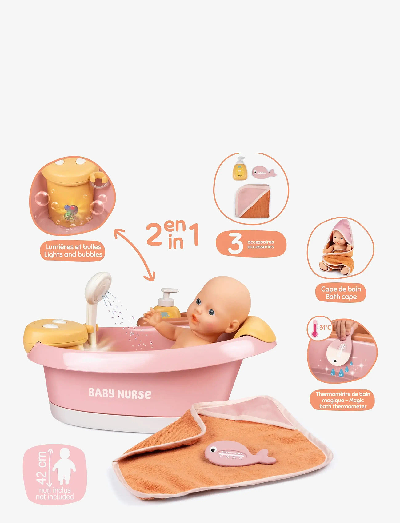 Smoby - Baby Nurse Balneo Bath - dukketilbehør - multi colorued - 4