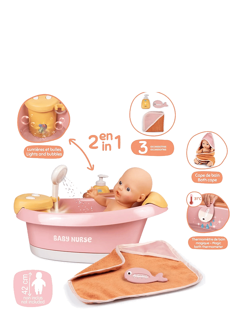 Smoby - Baby Nurse Balneo Bath - nukkude lisatarvikud - multi colorued - 4