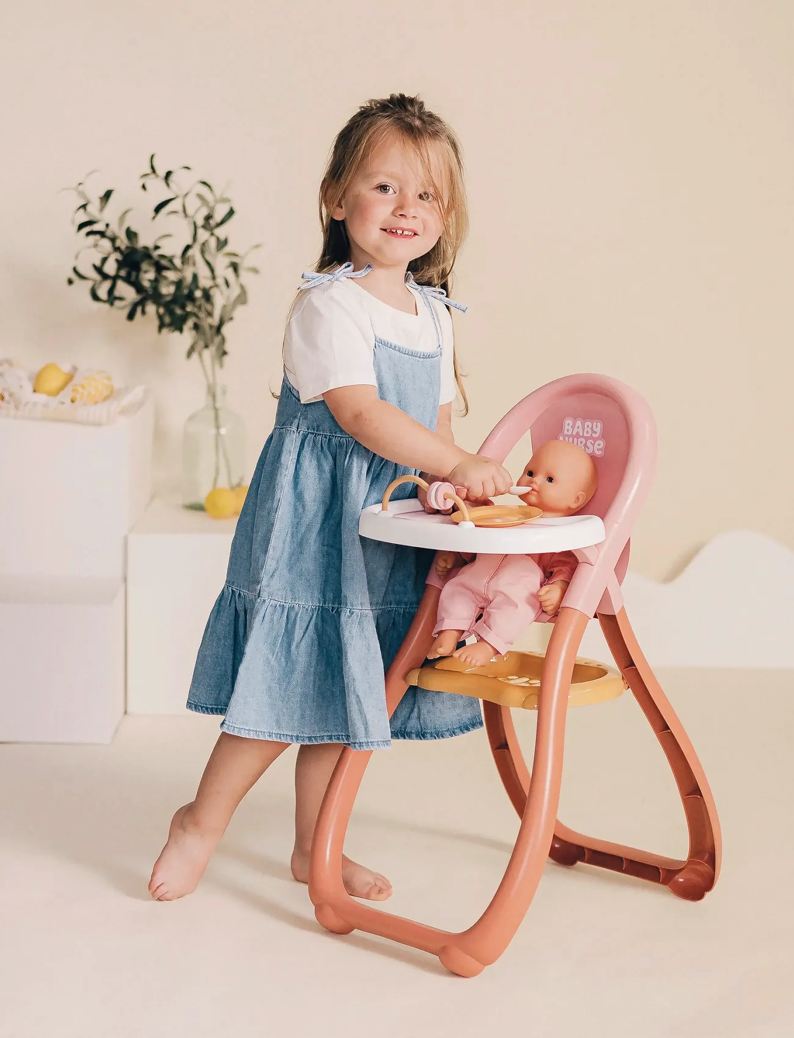 Smoby Baby Nurse Highchair, One Size, Pink, Dukker Og Tilbehør > Dukker Accessories, Børn