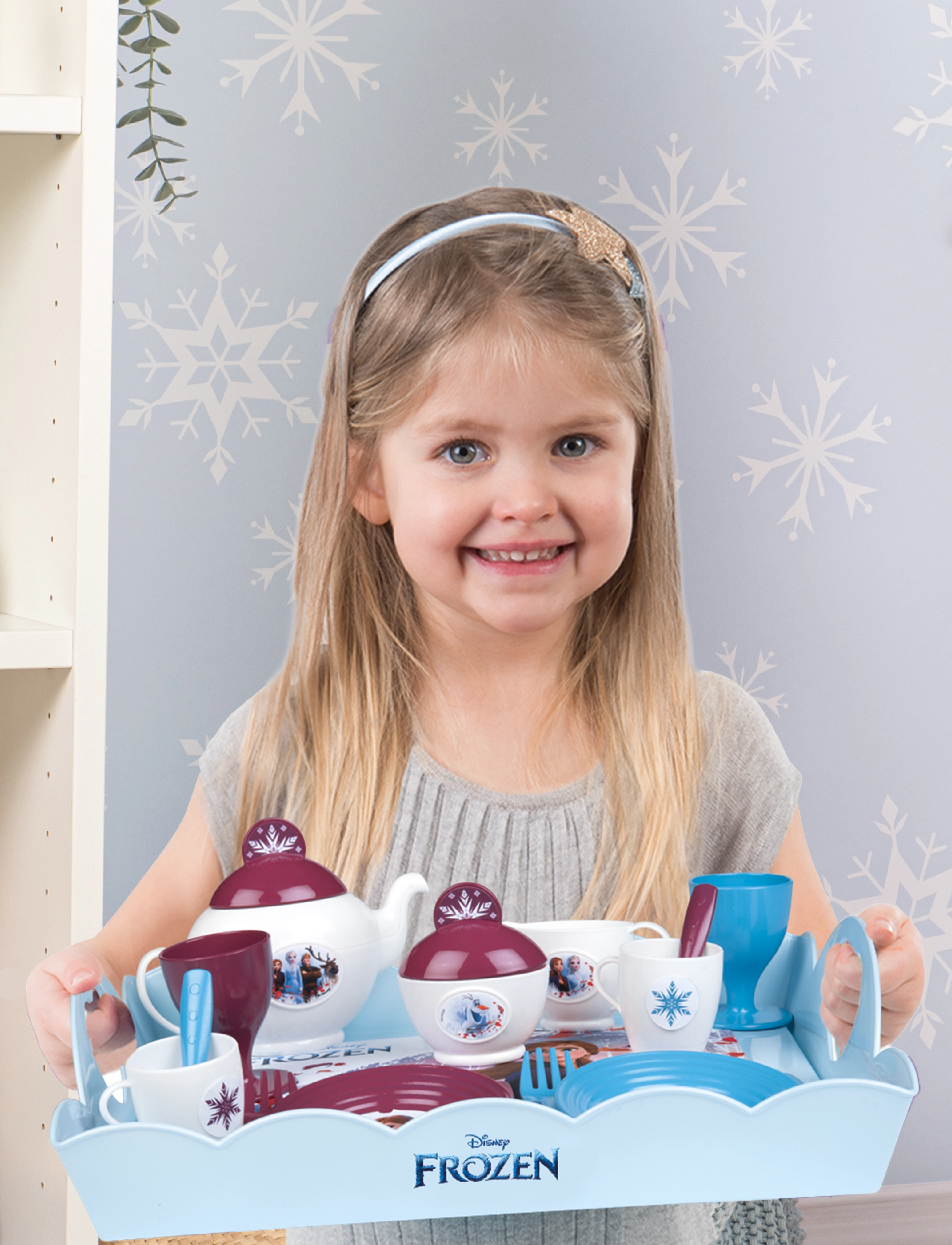 Smoby Frozen Xl Tea Time Tray, One Size, Multi/patterned, Legetøjskøkken Og Tilbehør > Kaffe- Og Tesæt, Børn