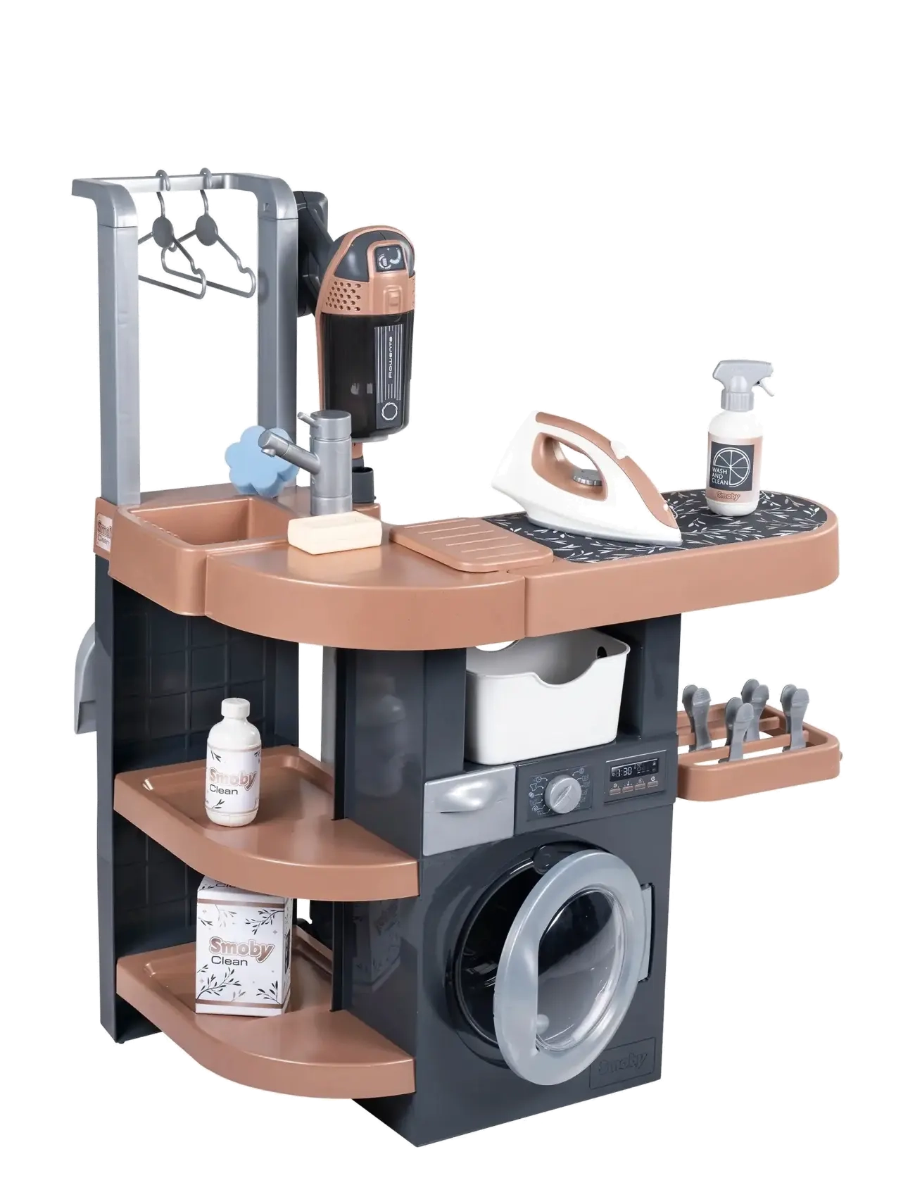 Smoby Rowenta Wash&Clean Laundry, One Size, Role Play, Mehrfarbig/gemustert - Cleaning Spielzeug, Kinder