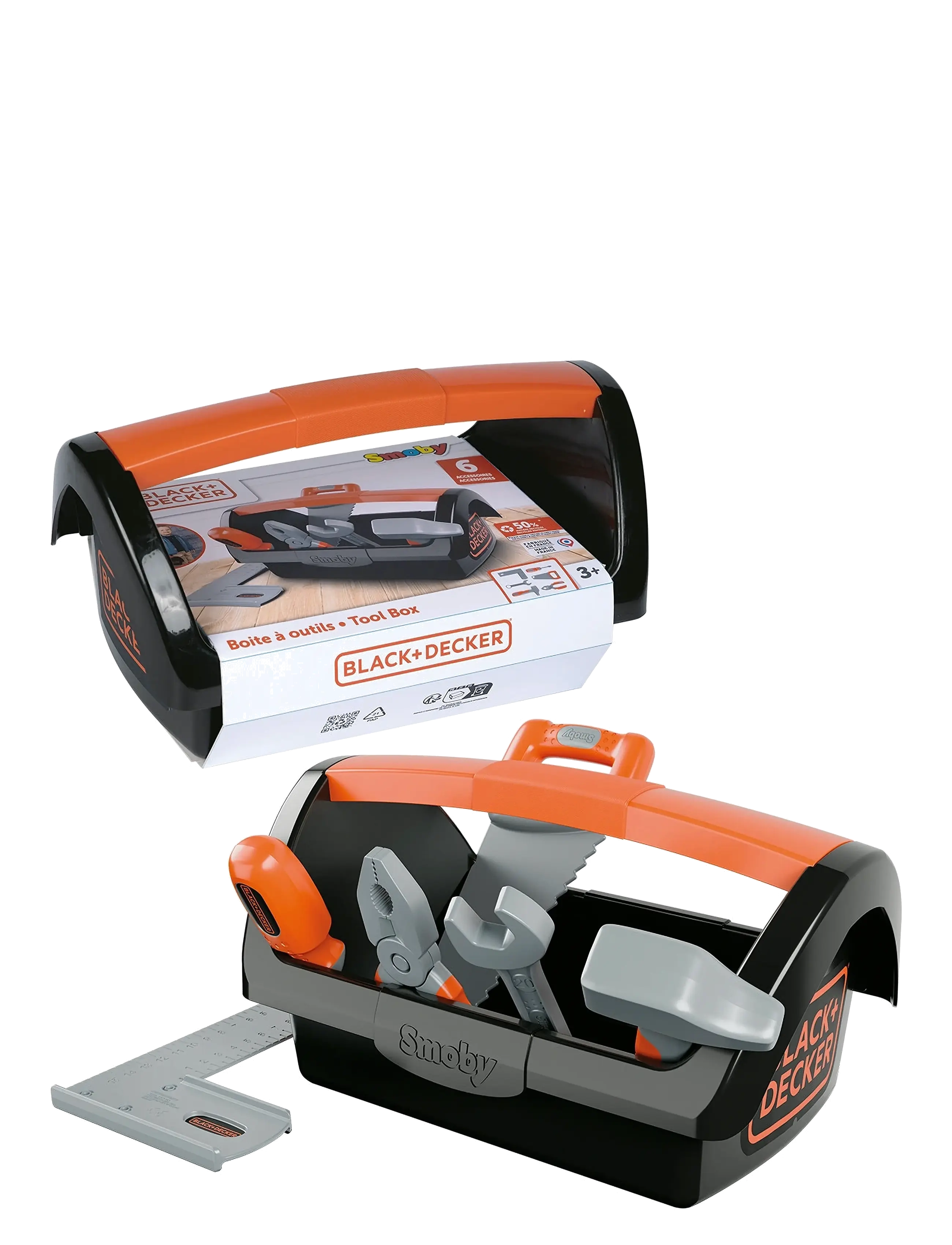 Smoby - Black+Decker Tool Box + 6 Tools - legetøjsværktøj - black - 1