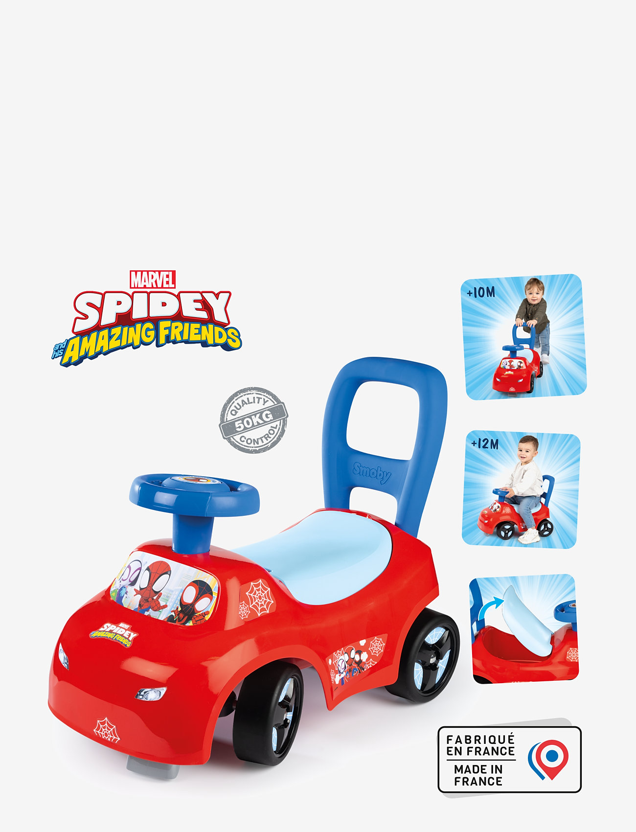 Smoby - Smoby Marvel Spidey Lära-Gå-Bil - gåbilar - red - 4