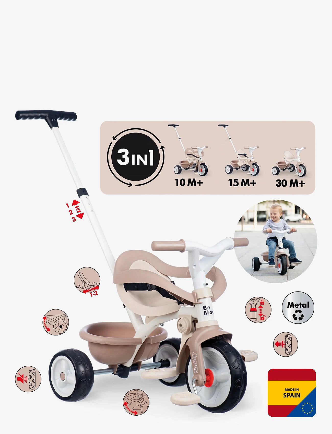 Smoby - Smoby Be Move Comfort Trehjuling Beige - jeździki - green - 5