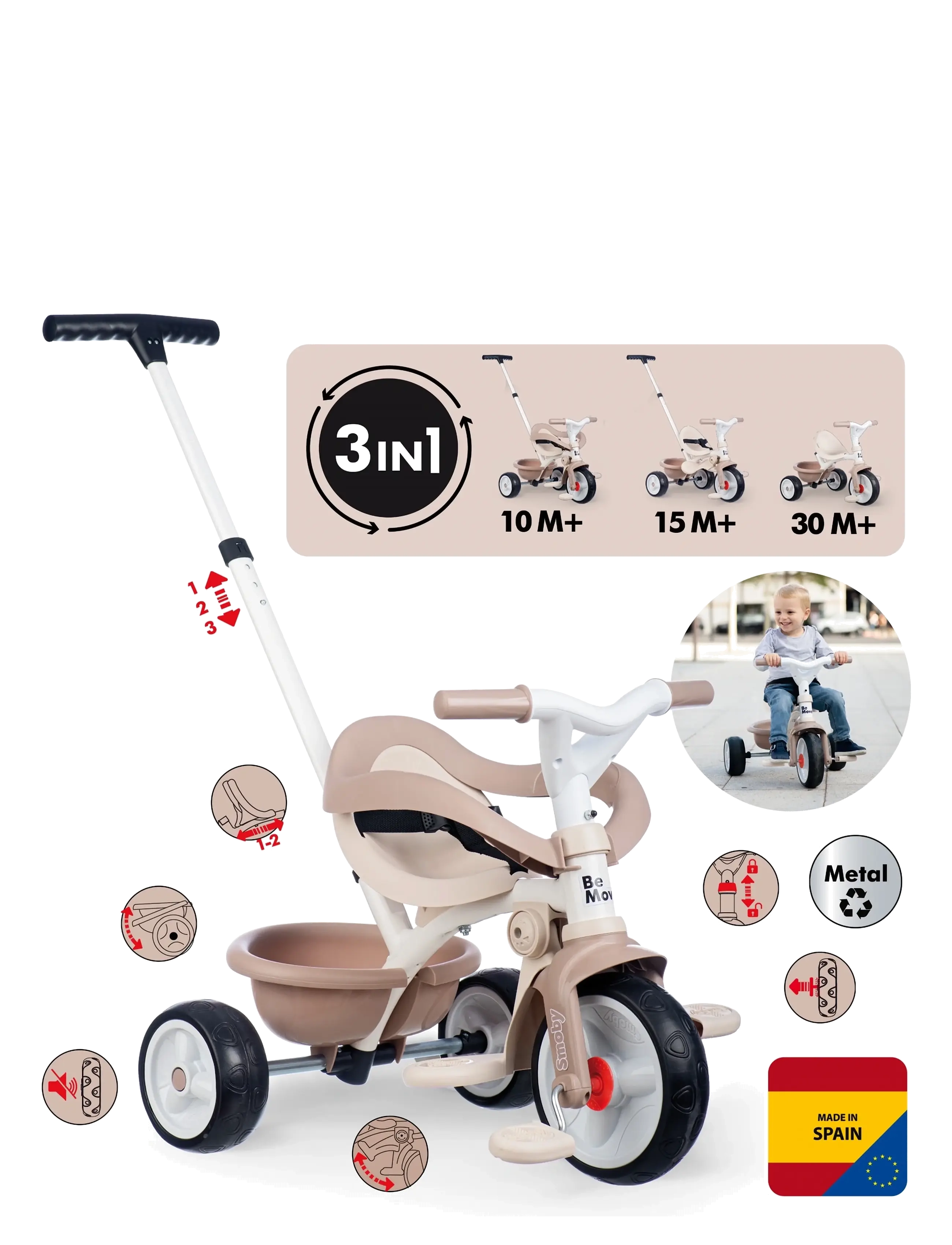 Smoby - Smoby Be Move Comfort Trehjuling Beige - gåbilar - green - 5