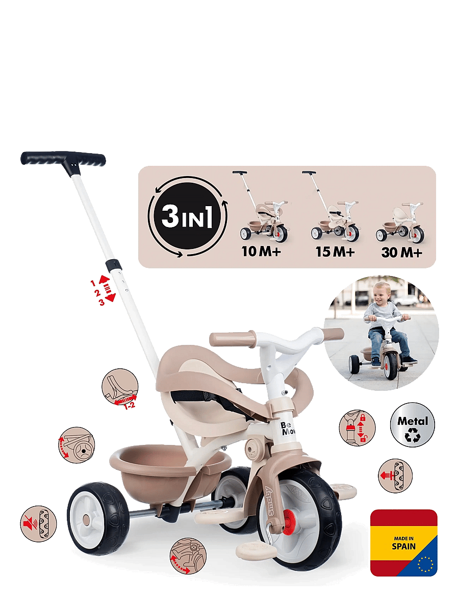 Smoby - Smoby Be Move Comfort Trehjuling Beige - gåbiler - green - 5