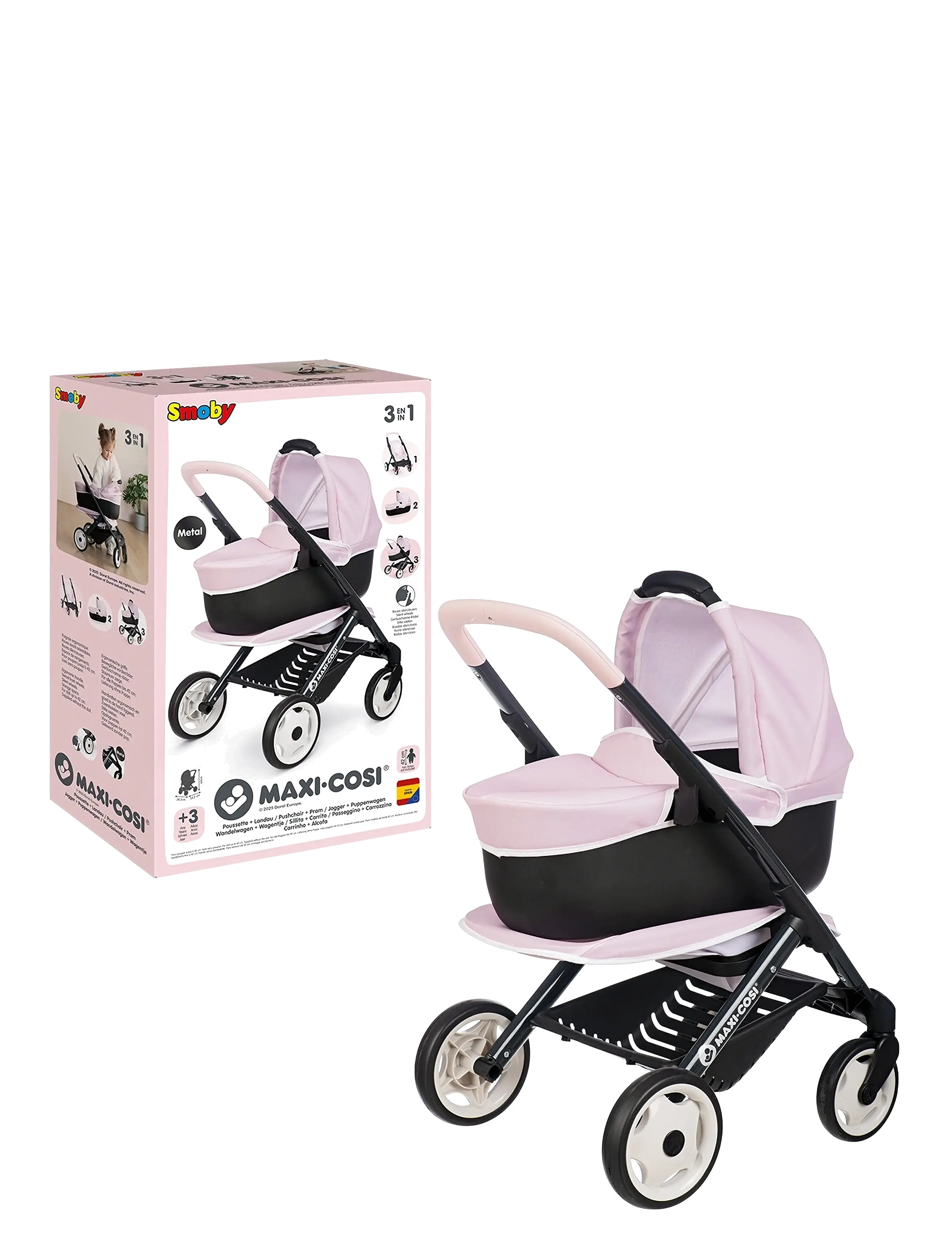 Smoby - Smoby 3-in-1 Doll Stroller, Pink - dukkevogne - pink - 1