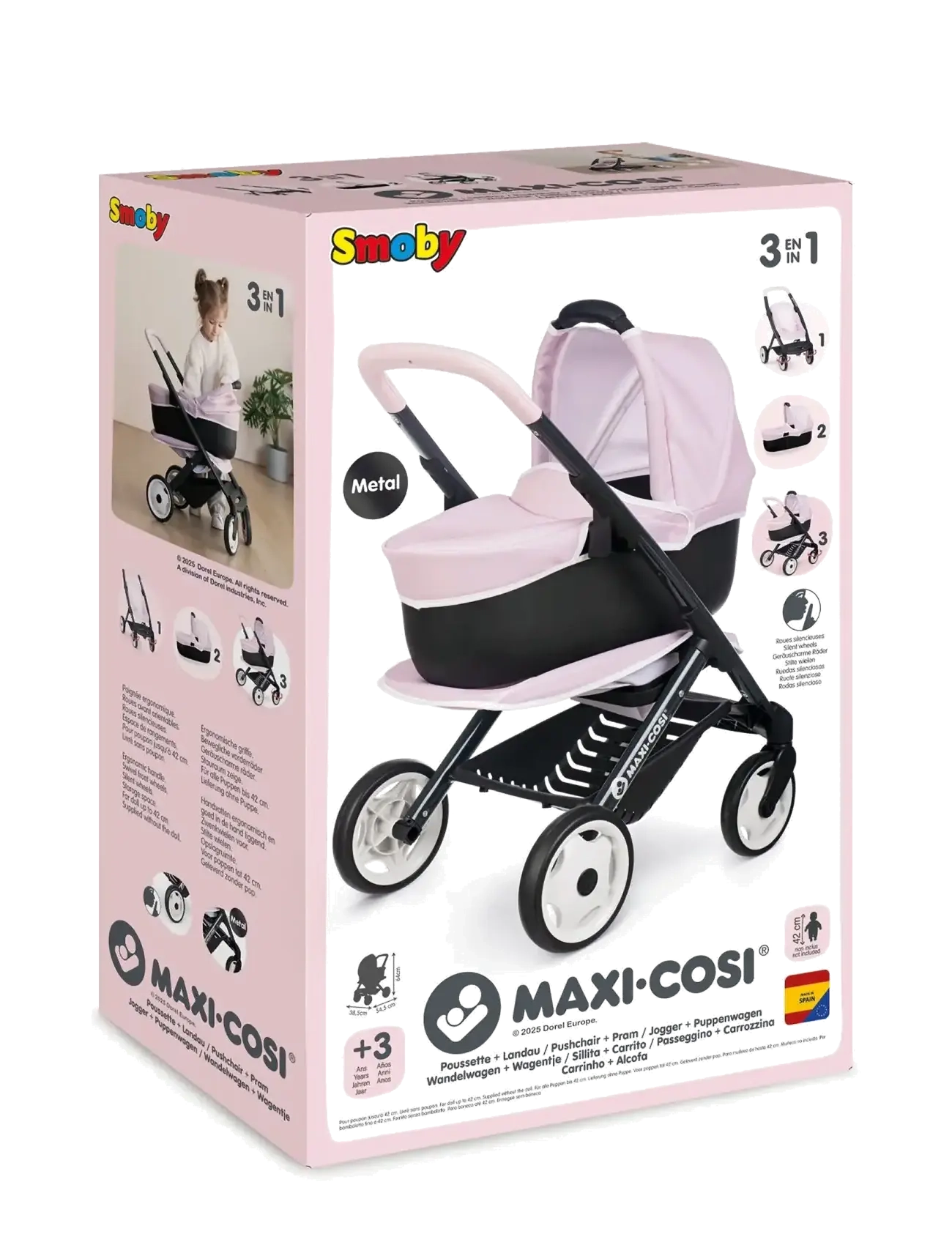 Smoby - Smoby 3-in-1 Doll Stroller, Pink - dukkevogne - pink - 2