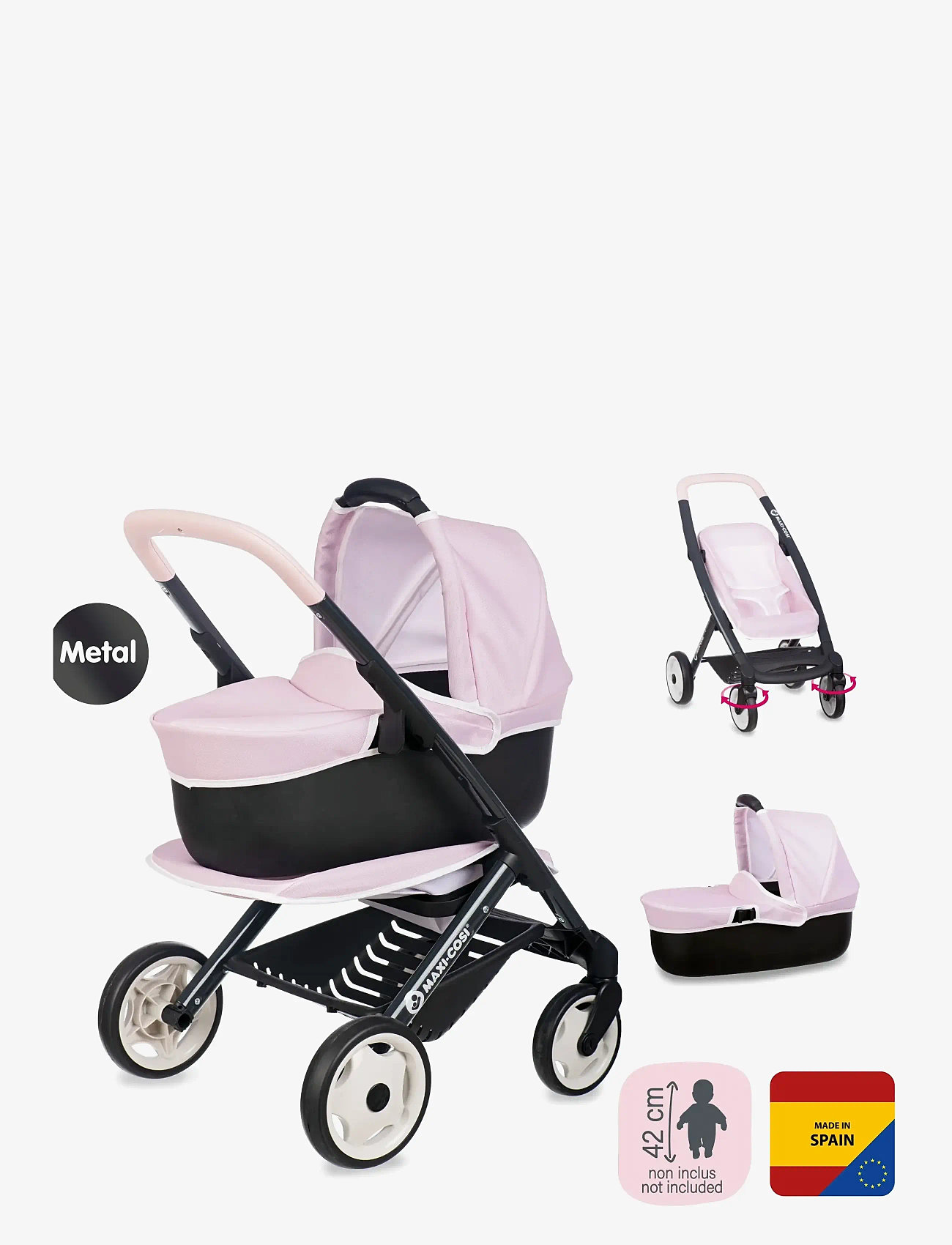 Smoby - Smoby 3-i-1 Dockvagn, Rosa - dockvagnar - pink - 4