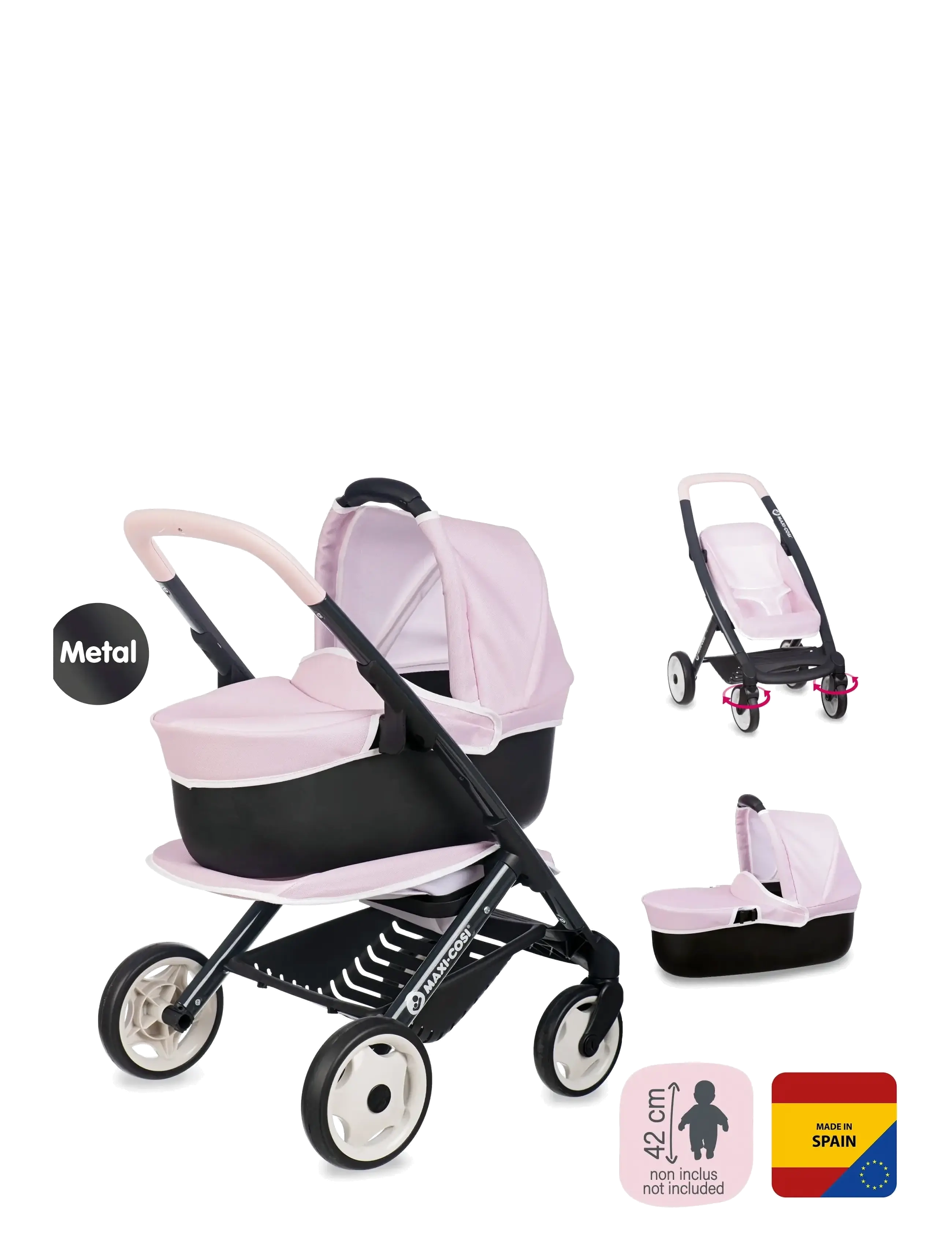 Smoby - Smoby 3-in-1 Doll Stroller, Pink - dukkevogne - pink - 3