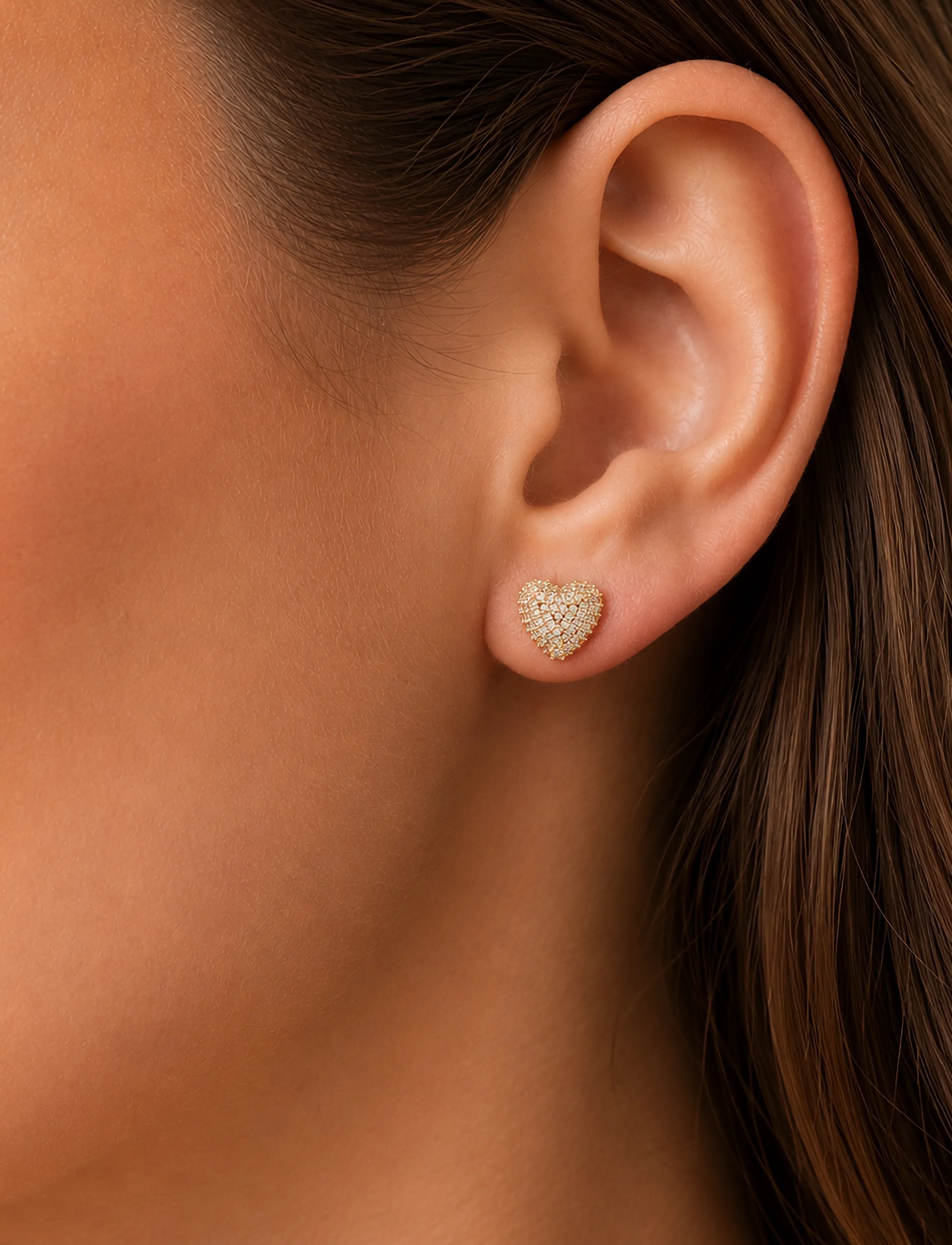 SNÖ of Sweden Stina Heart Ear G/Clear Onesize, One Size, Earrings, Gold - Studs, Frauen
