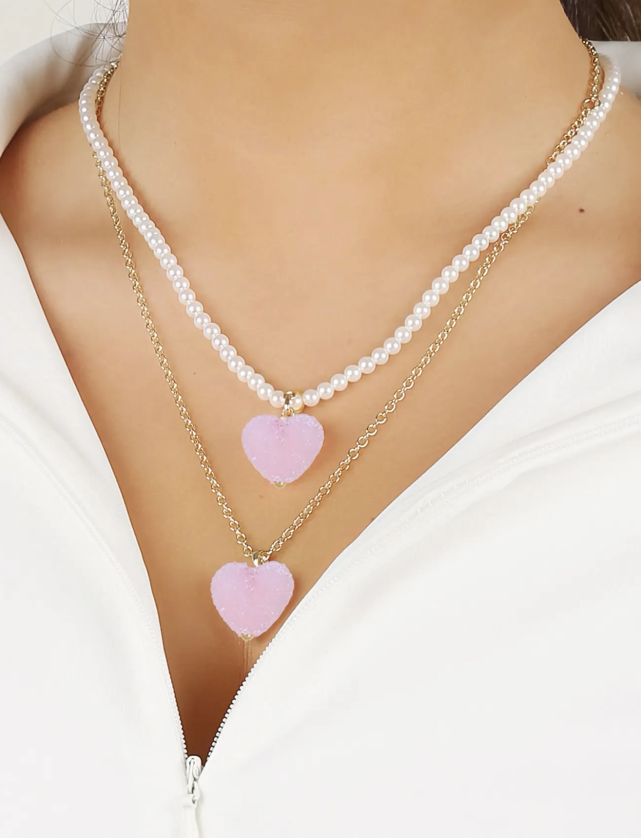 SNÖ of Sweden Sugar Hearts Pendant Pearl Neck 45 G/Light Pink Cm, cm, Earrings, Rosa - Pendants Frauen