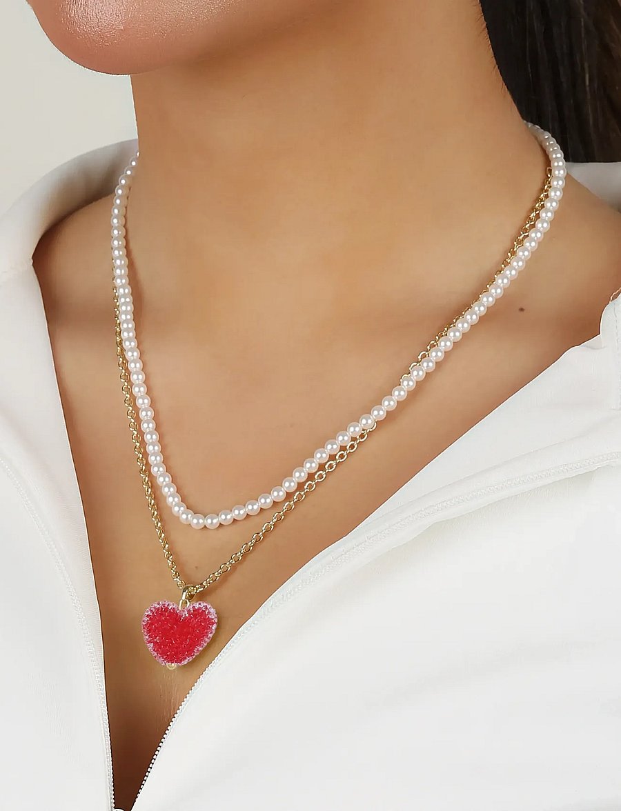 SNÖ of Sweden - Sugar hearts pendant neck 42 g/red - 42 cm - chain necklaces - g/red - 0