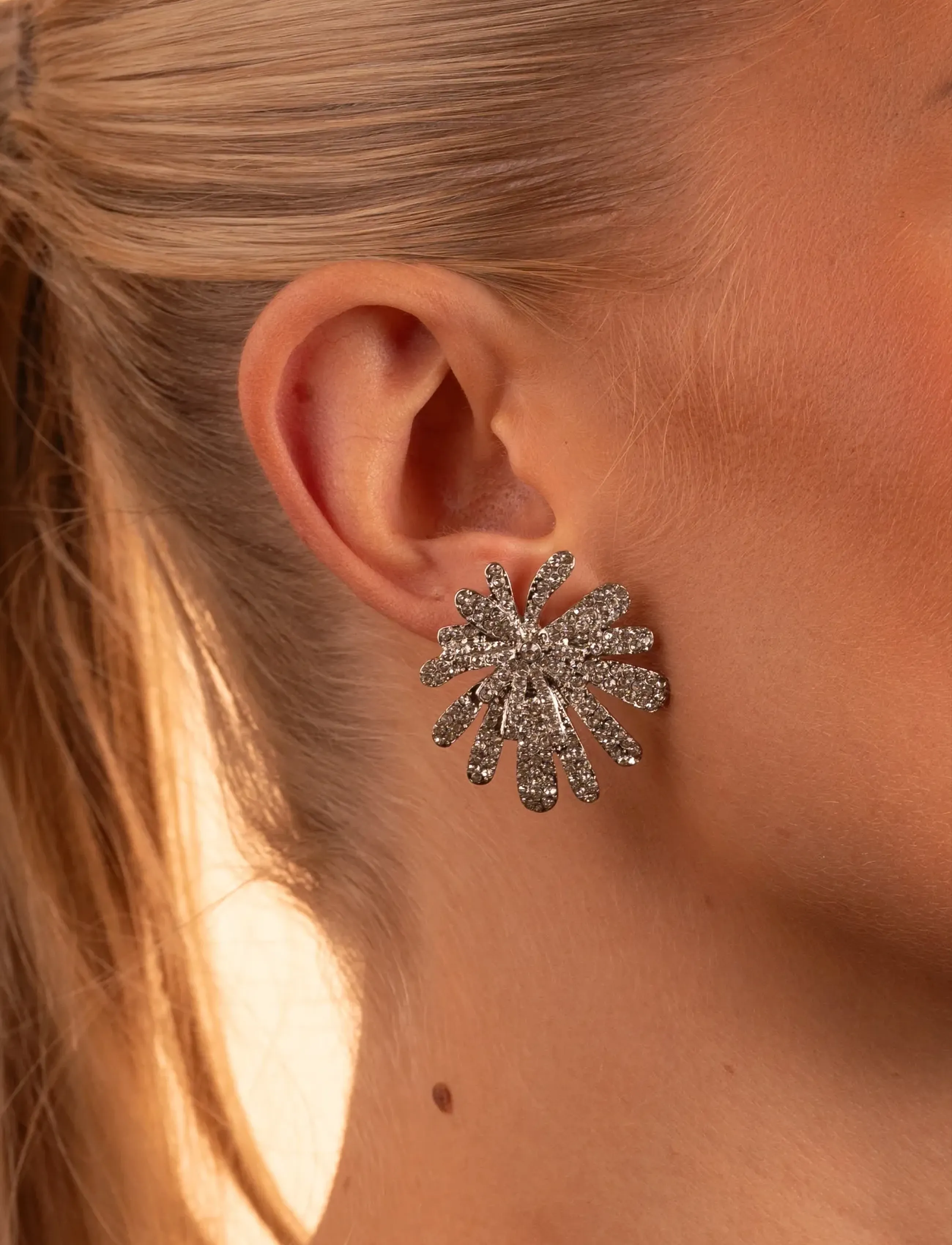 SNÖ of Sweden Holly Sparkling Big Ear S/Clear - Onesize, One Size, Silver, Øreringe > Ørestikker, Dame