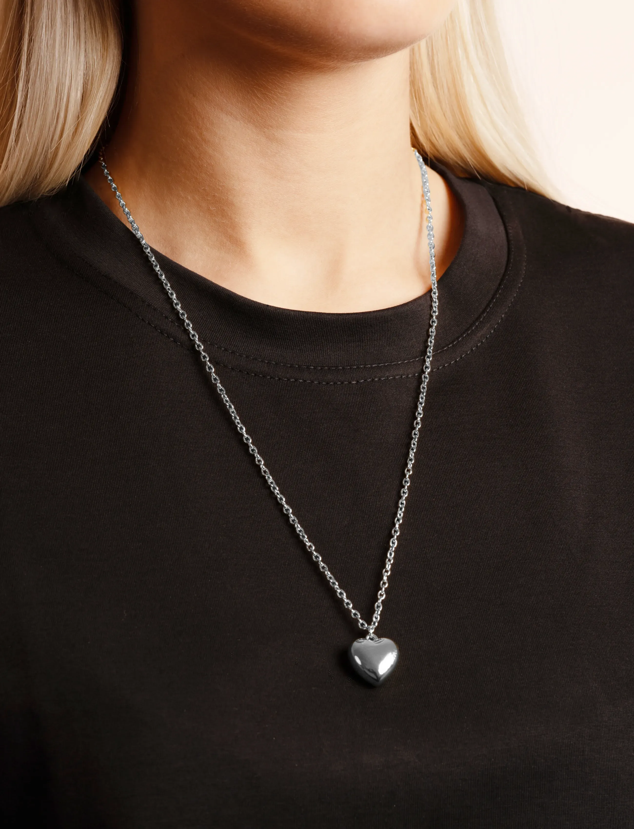 SNÖ of Sweden Cute Big Heart Neck 50 Plain S-50 cm, 50 cm, Silver, Halskæder > Kædehalskæder, Dame