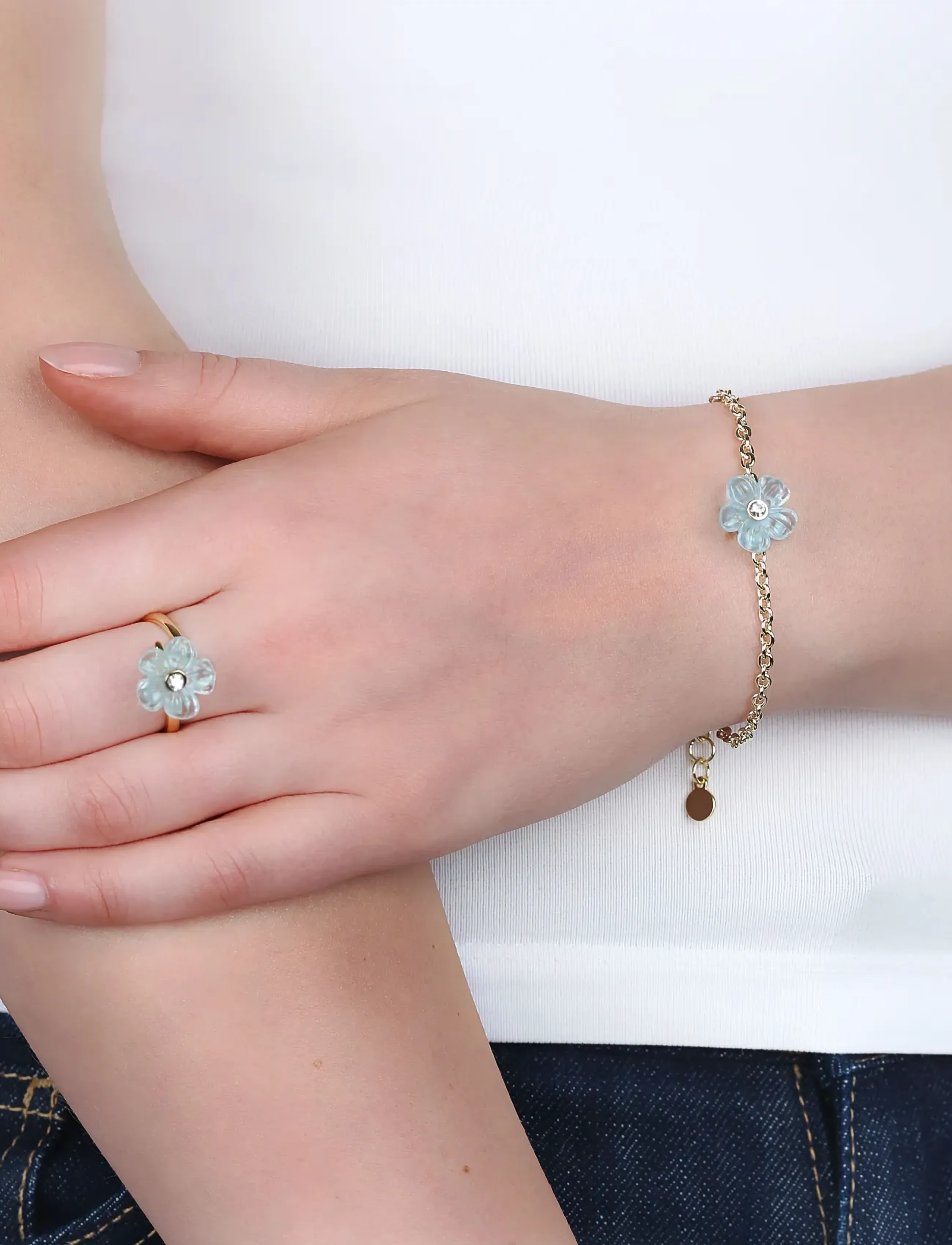 SNÖ of Sweden Florette Brace G/Light Blue-Onesize, One Size, Gold, Armbånd > Kædearmbånd, Dame