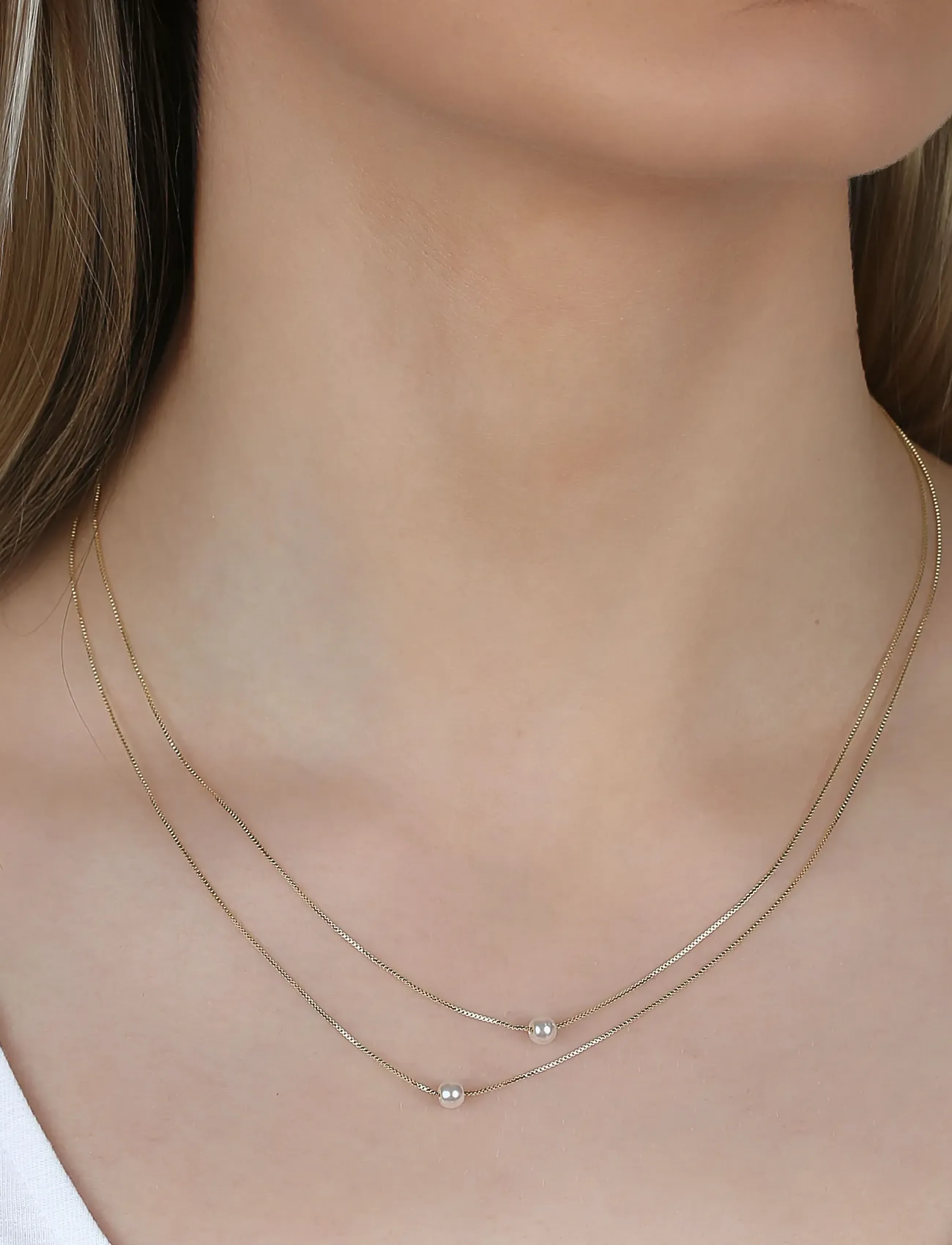 SNÖ of Sweden Karan Double Chain Neck 42 G/White-42Cm, Kvinder, Dobbelt Kæde Perlehalskæde, Guld, Str: ONE SIZE 42 cm