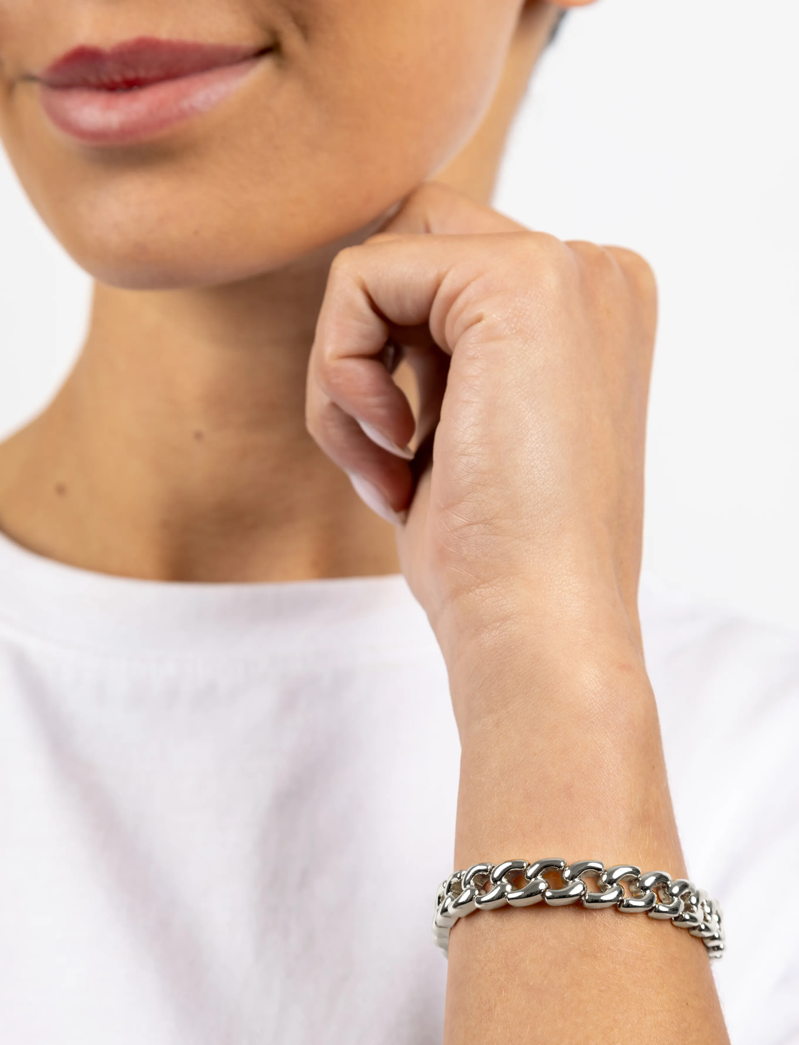 SNÖ of Sweden Union Small Elastic Chain Brace Plain S - Onesize, One Size, Silver, Armbånd > Kædearmbånd, Dame