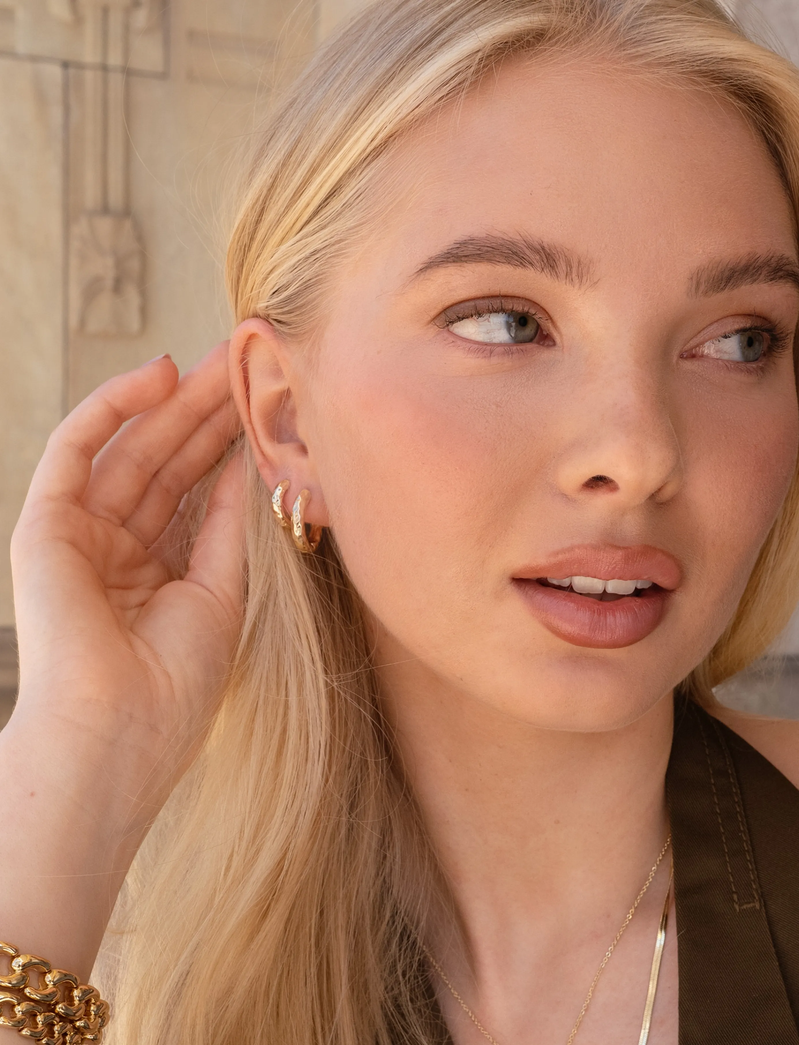 SNÖ of Sweden - Union chunky hammered ear 15mm plain g - Onesize - creoler & hoops - plain g - 3